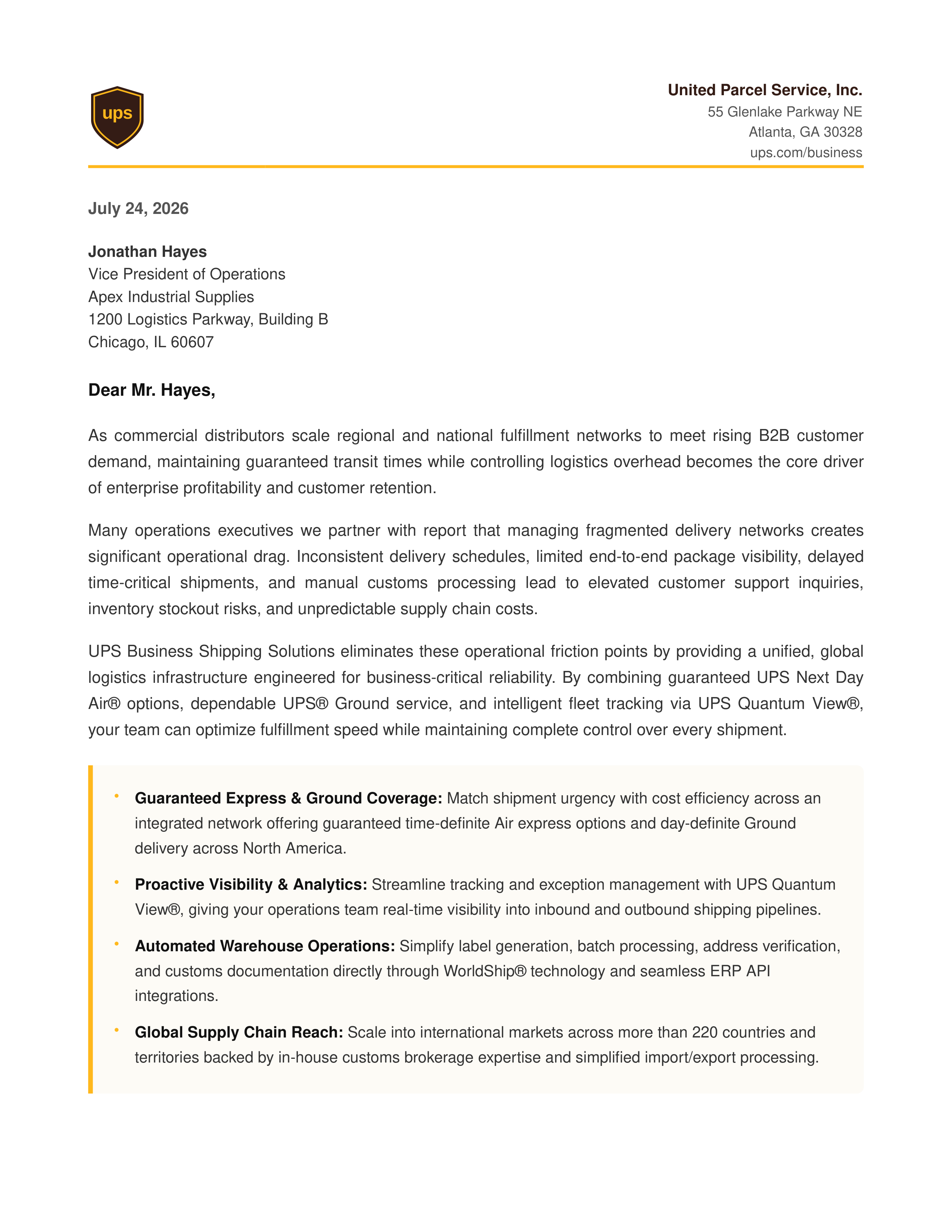 UPS Sales Letter — page 1