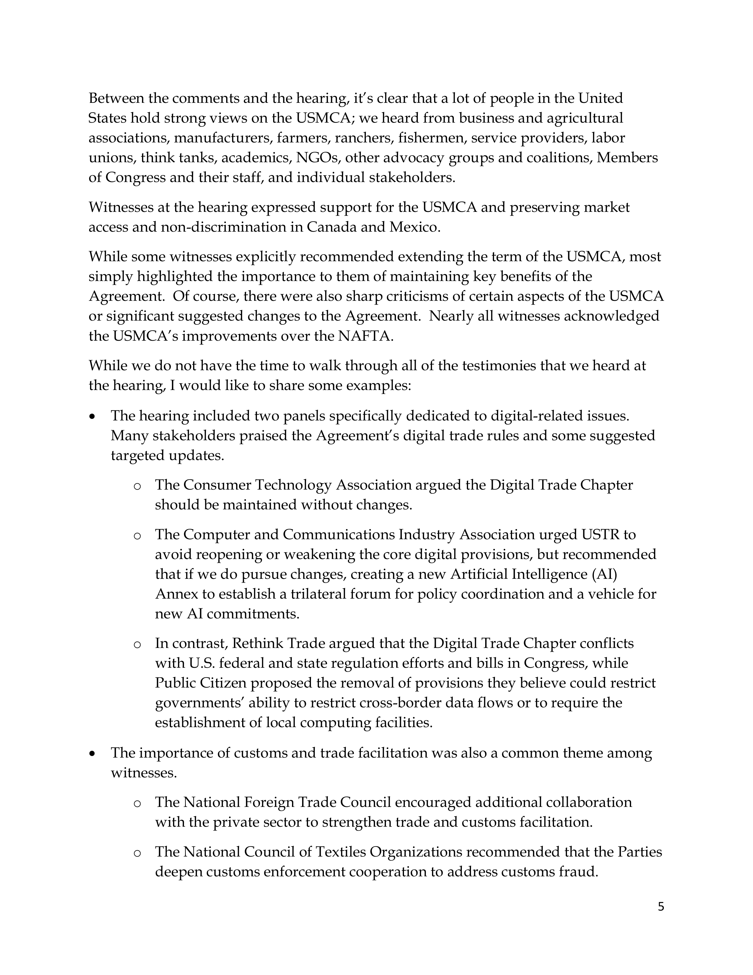 USMCA Congressional Opening Statement — page 5