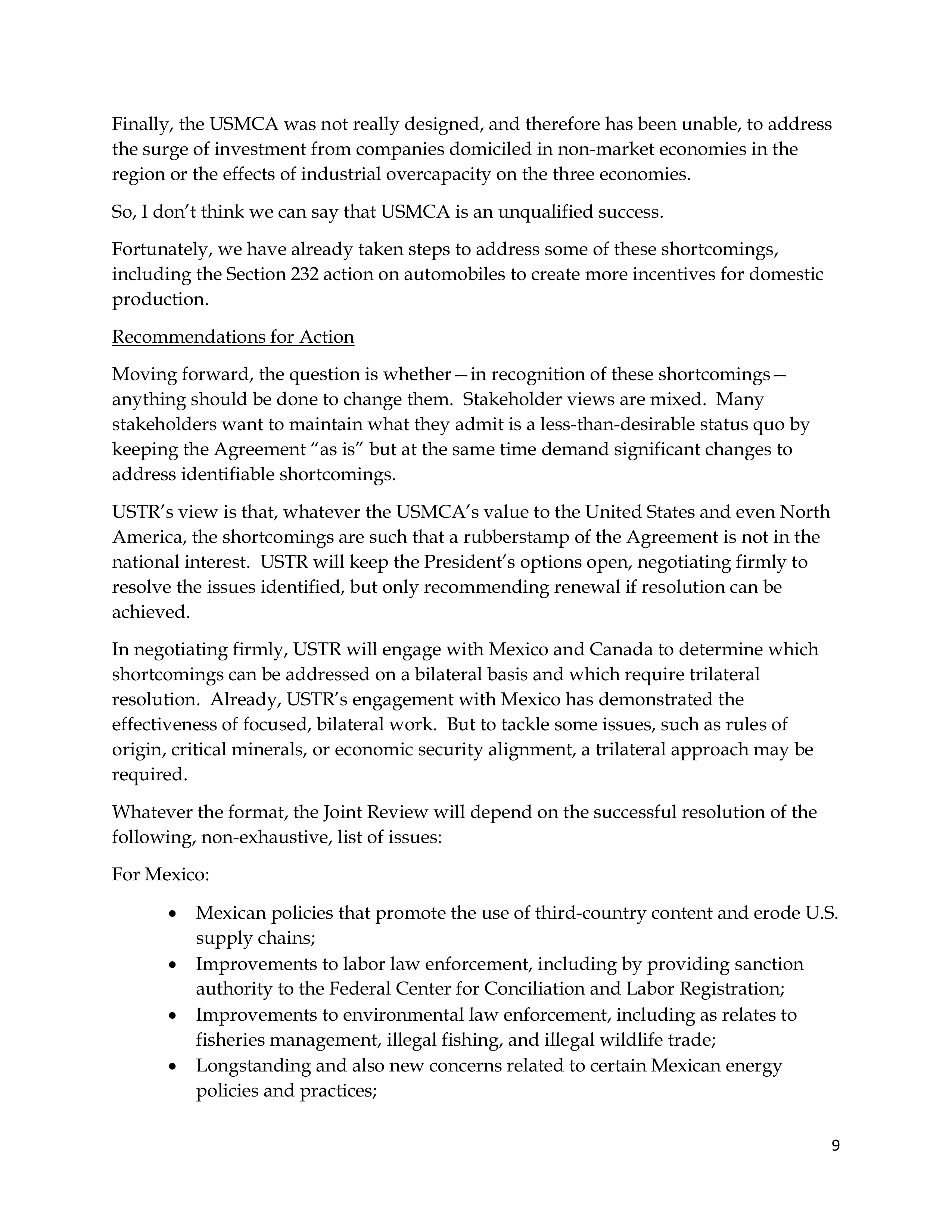USMCA Congressional Opening Statement — page 9