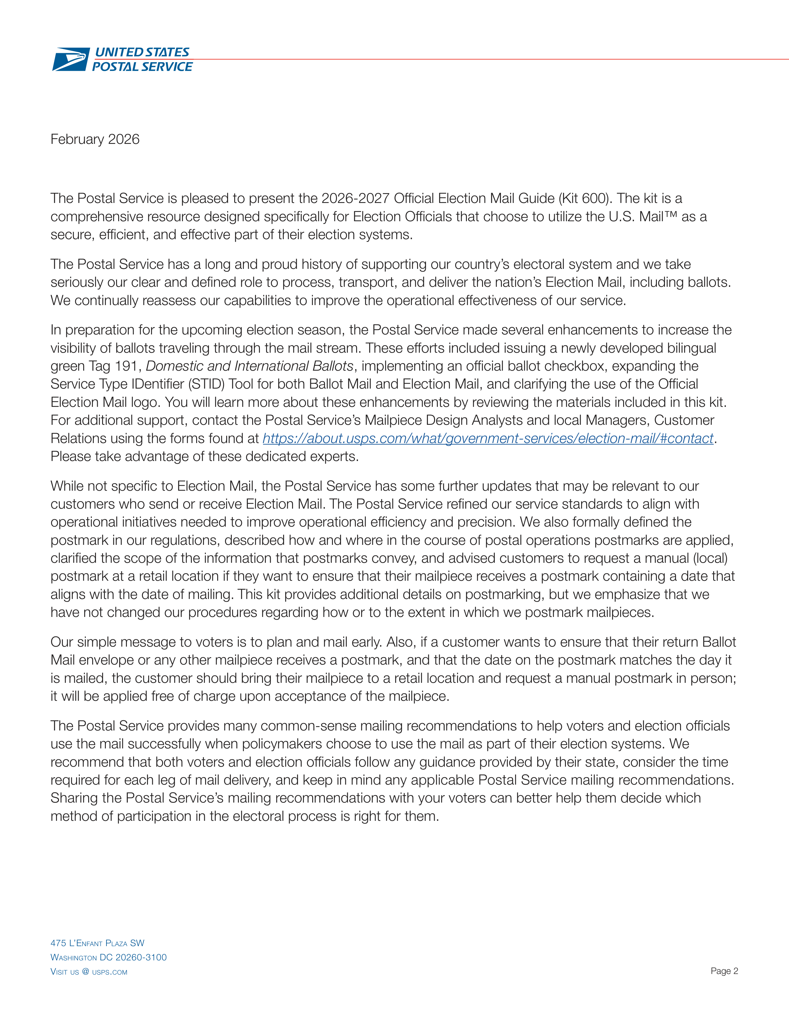 USPS 2026–2027 Official Election Mail Guide — page 2