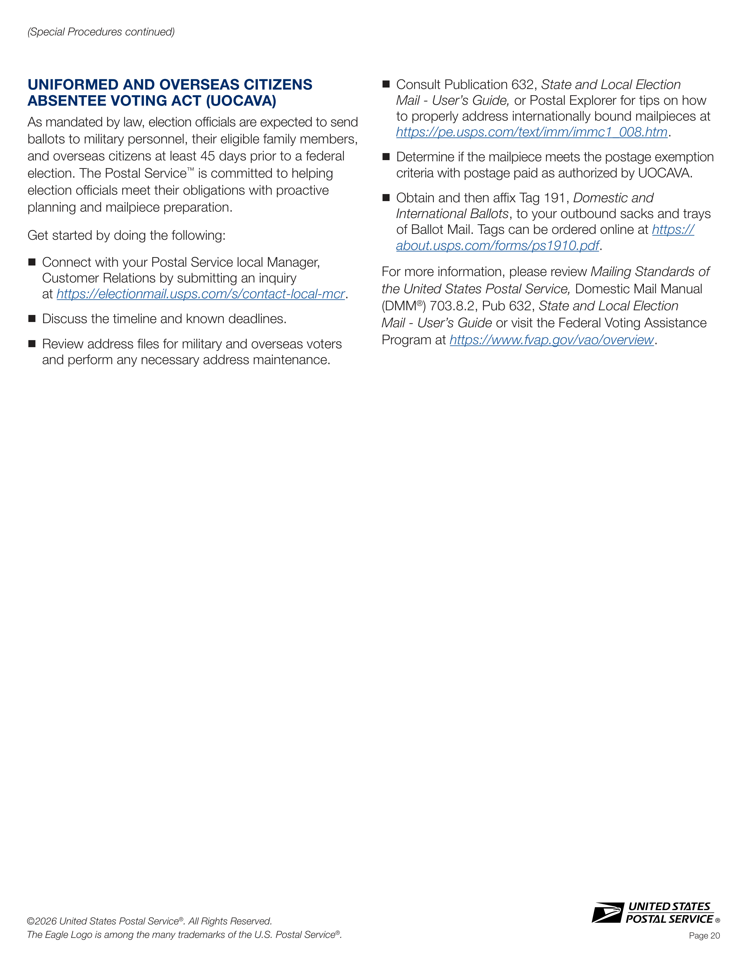 USPS 2026–2027 Official Election Mail Guide — page 20