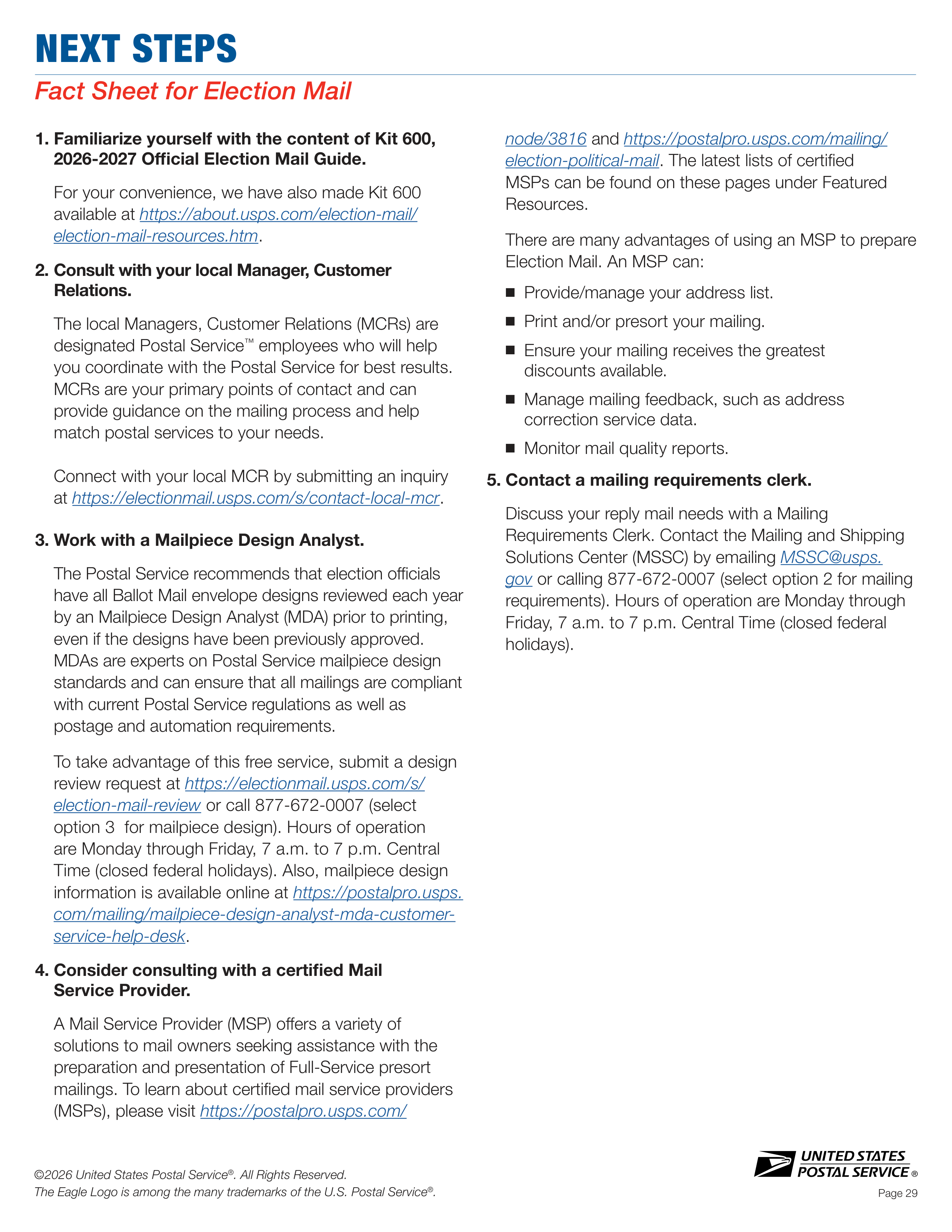 USPS 2026–2027 Official Election Mail Guide — page 29
