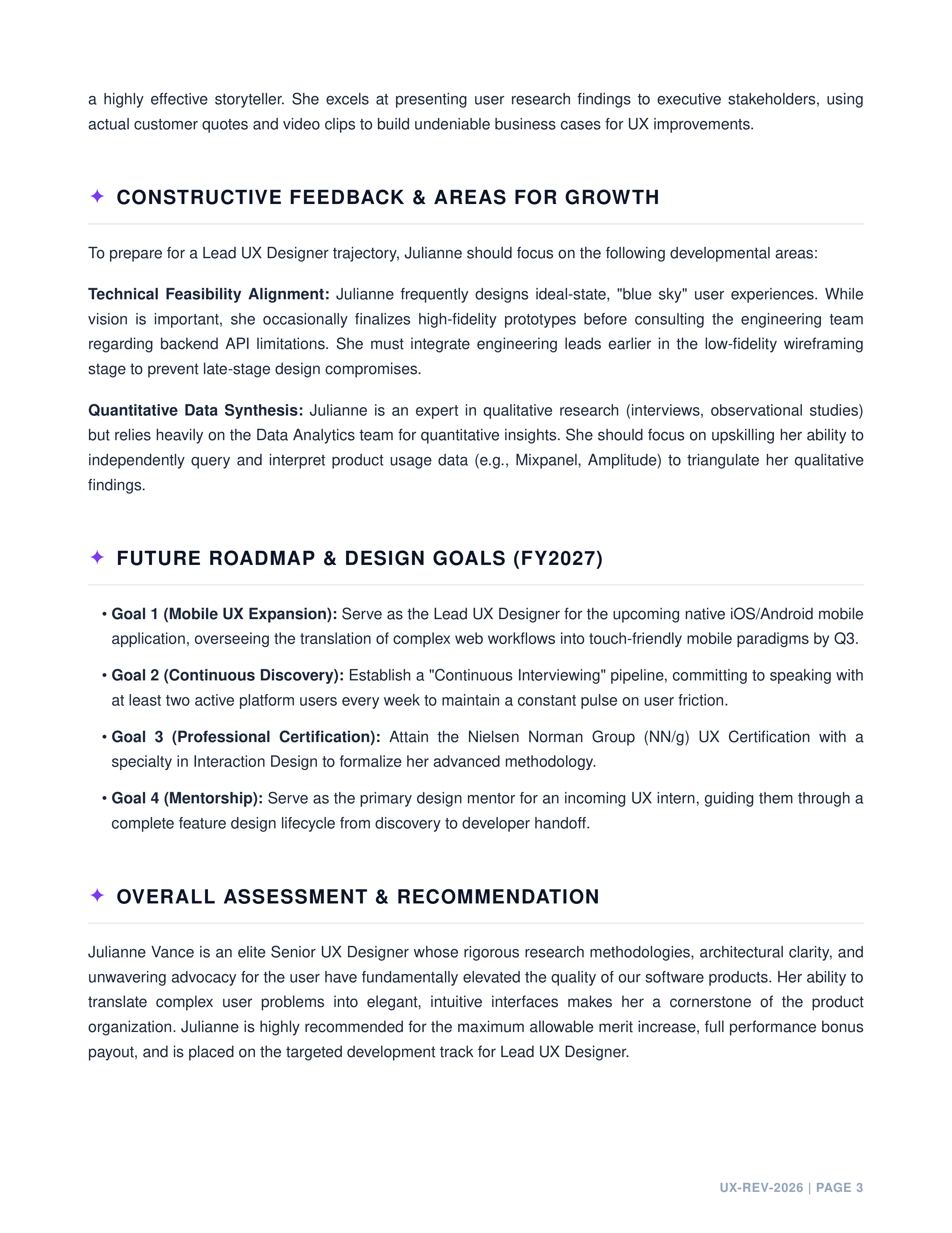 UX Designer Performance Review — page 3
