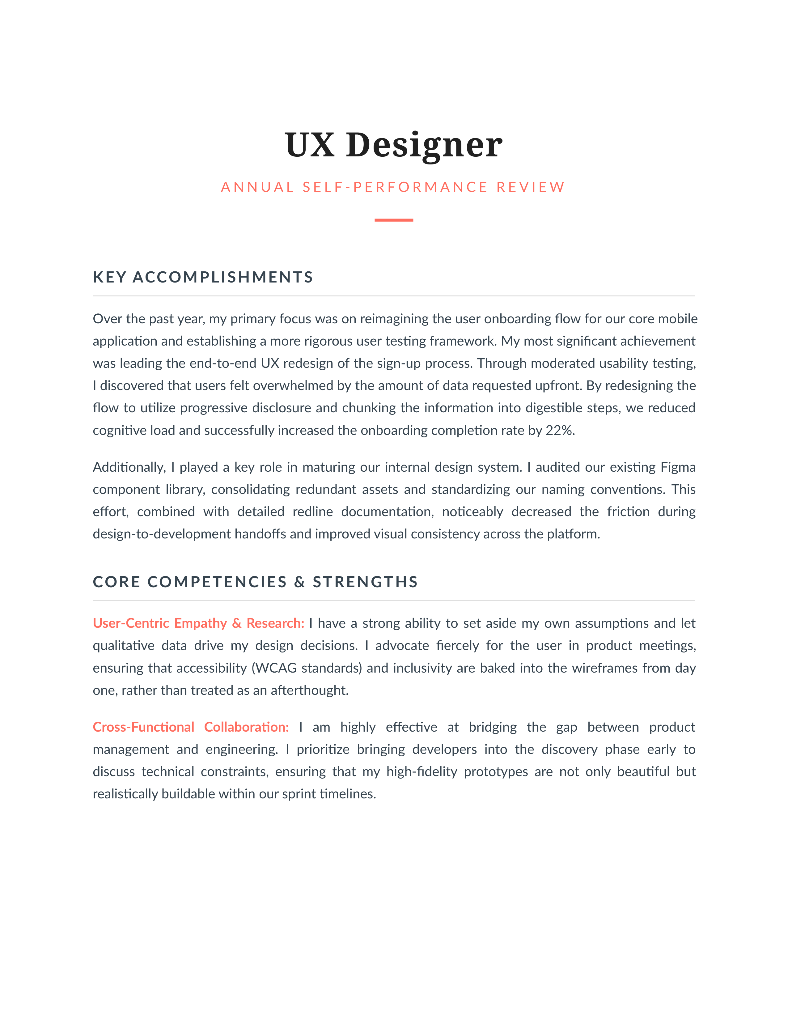 UX Designer Self Performance Review — page 1