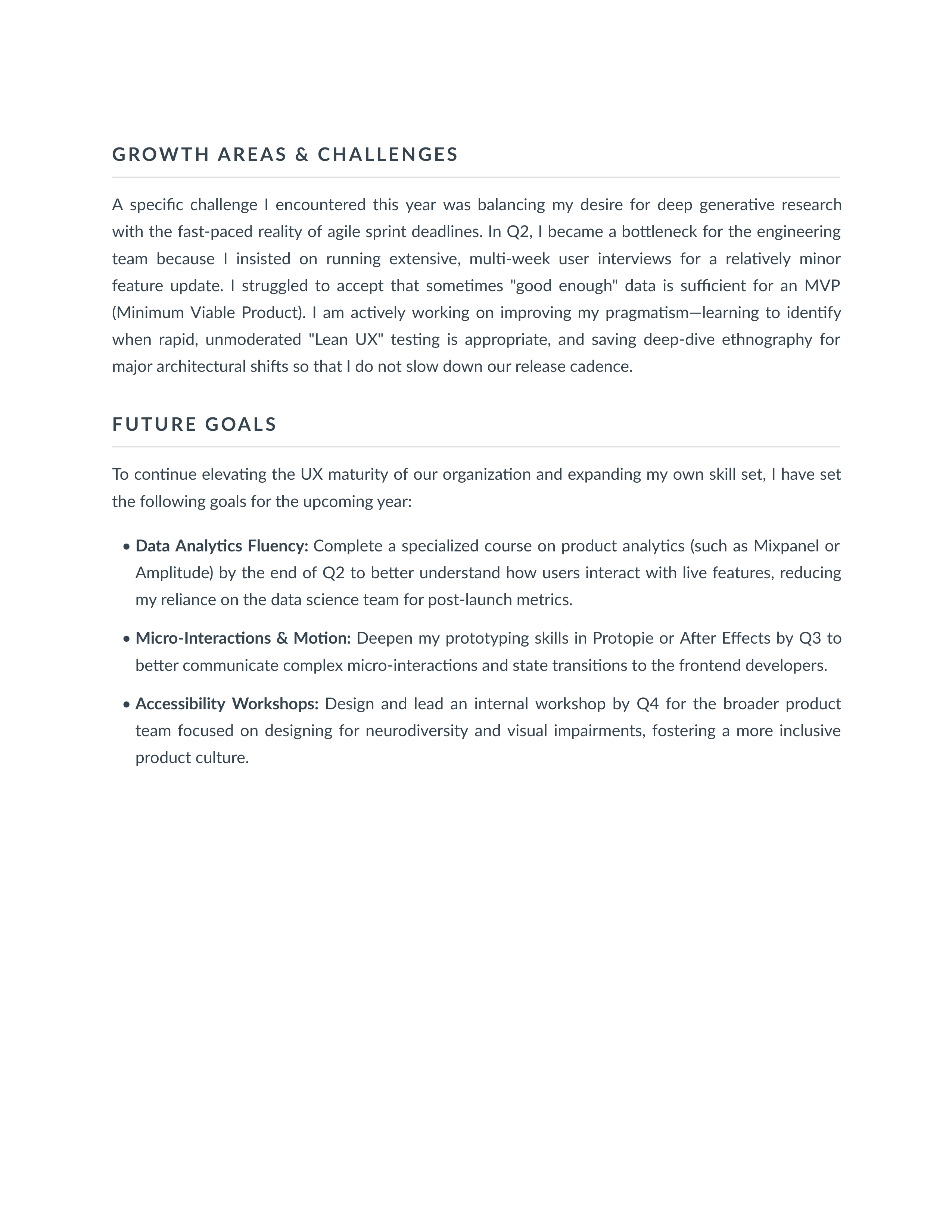 UX Designer Self Performance Review — page 2