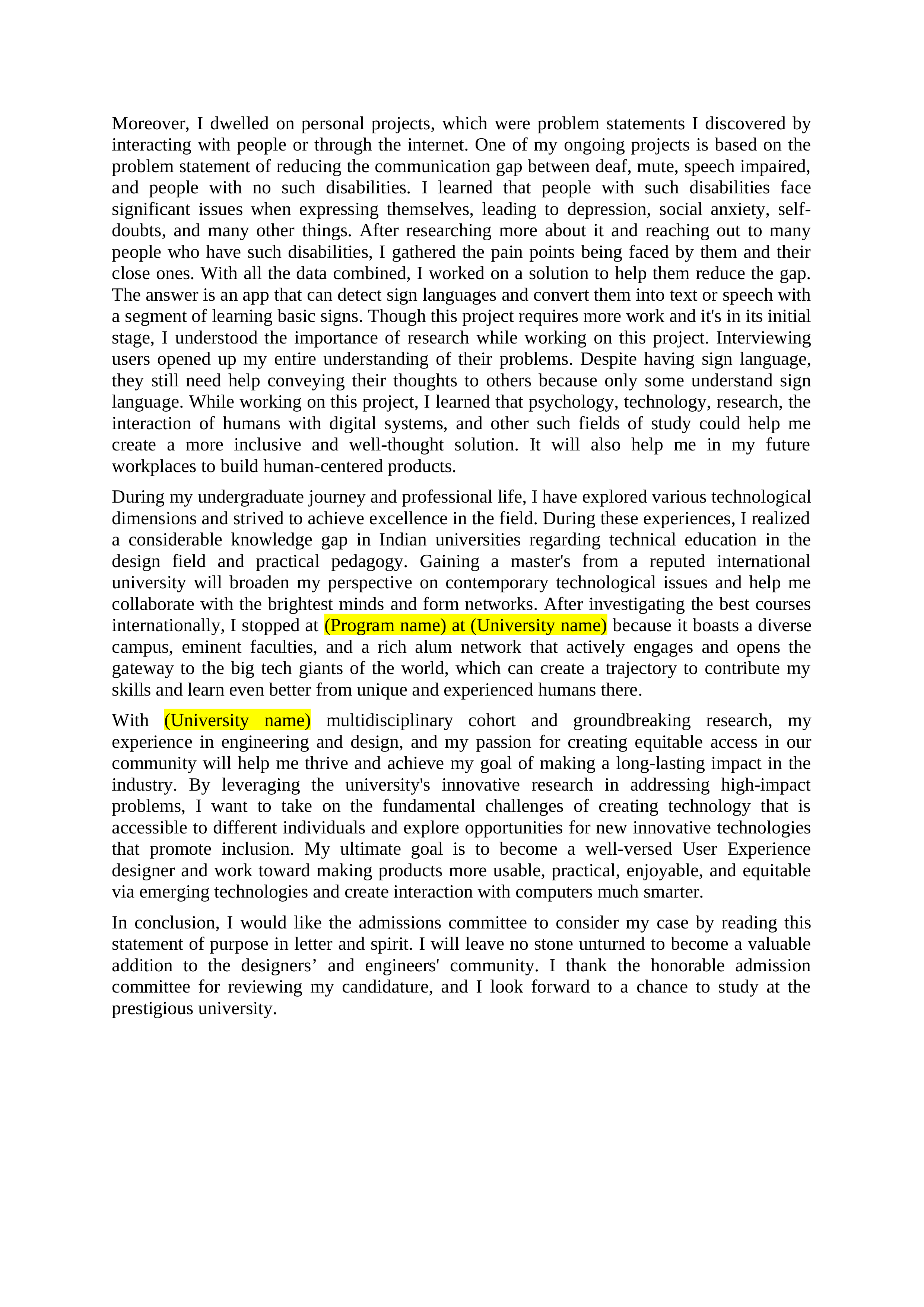 UX Designer Statement of Purpose — page 2