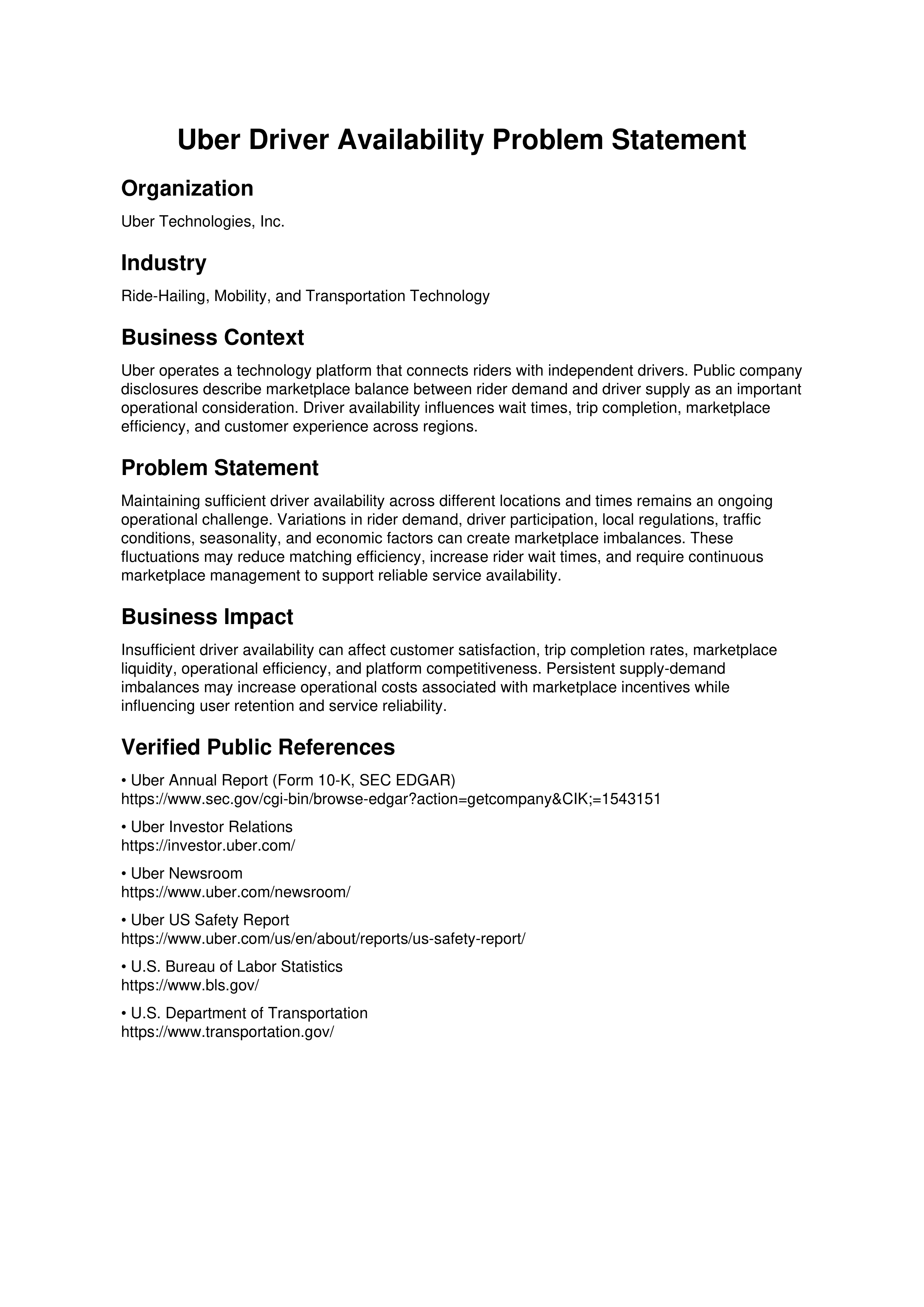 Uber Driver Availability Problem Statement — page 1