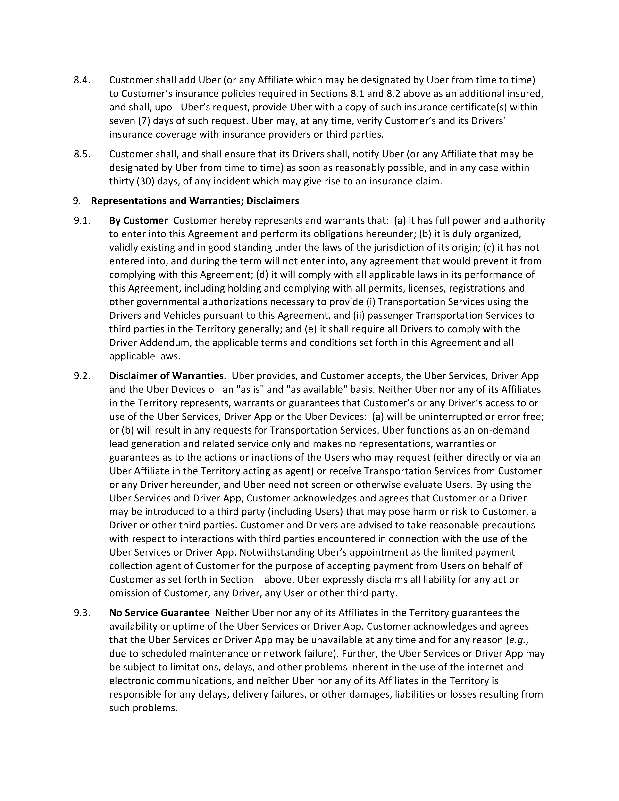 Uber Driver Services Agreement — page 12