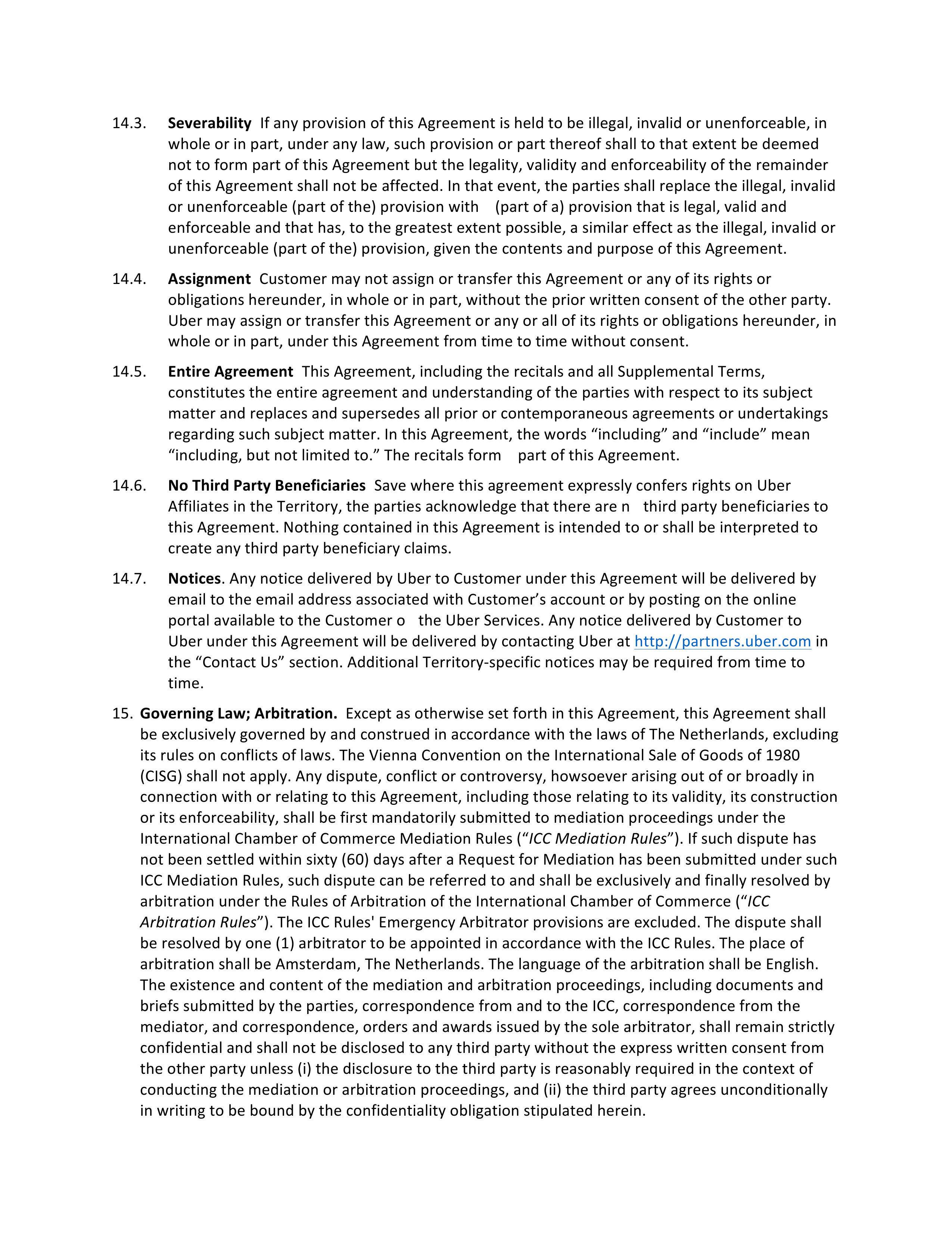 Uber Driver Services Agreement — page 15