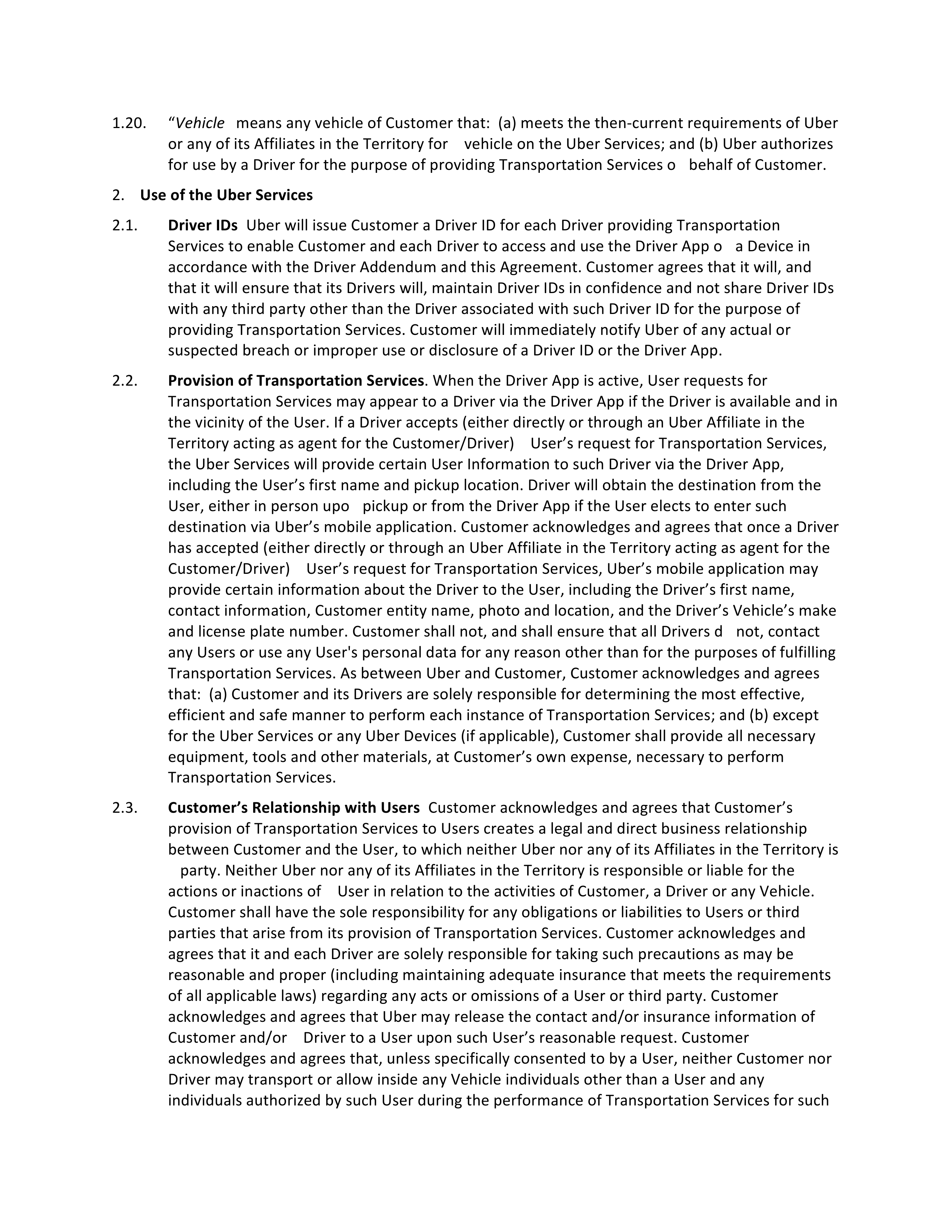 Uber Driver Services Agreement — page 3