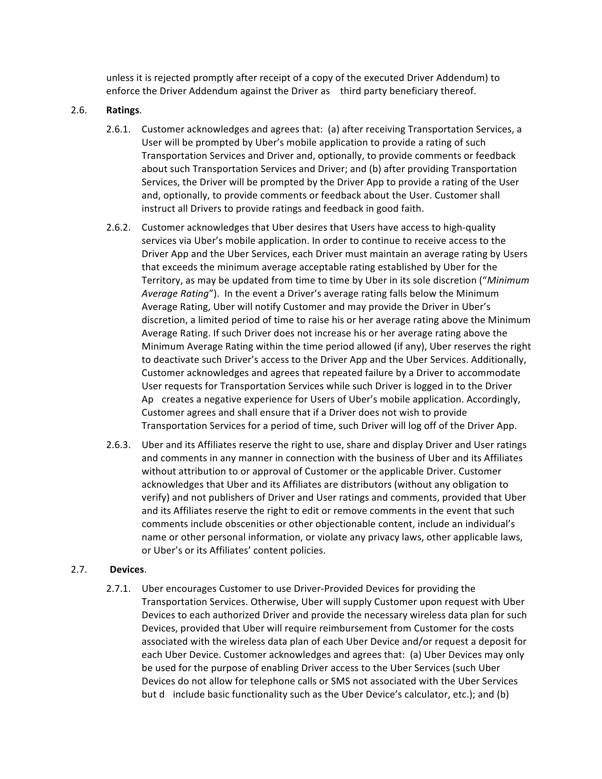 Uber Driver Services Agreement — page 5