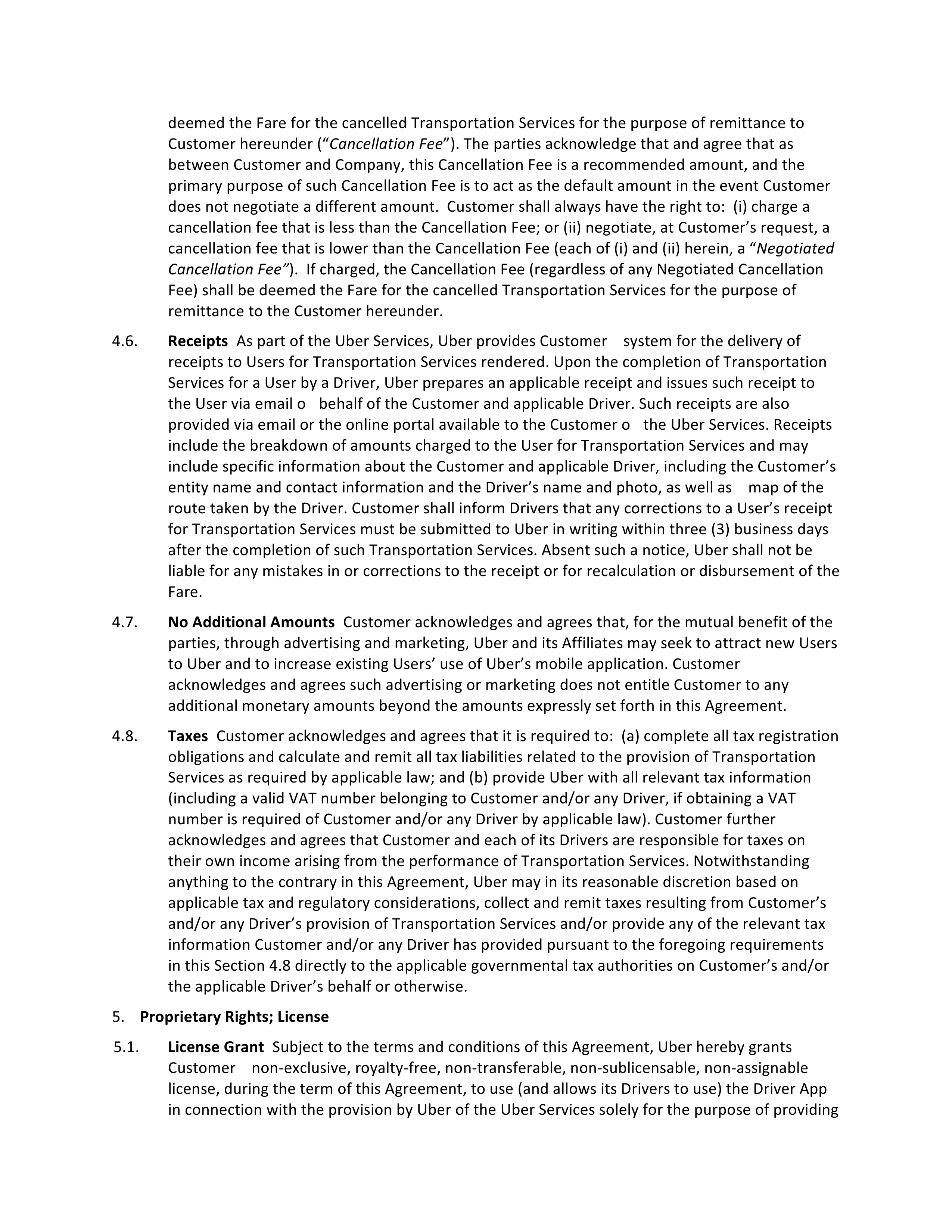 Uber Driver Services Agreement — page 9