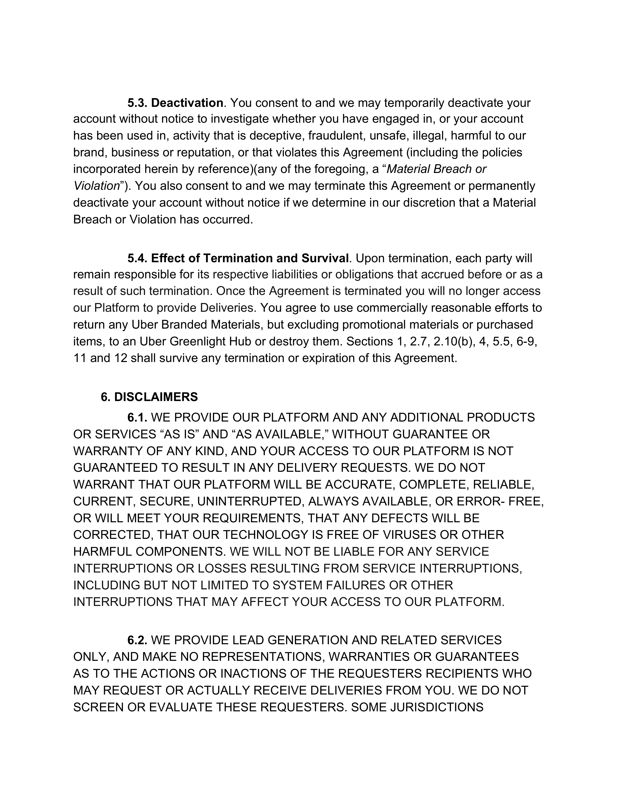 Uber Platform Access Agreement — page 10