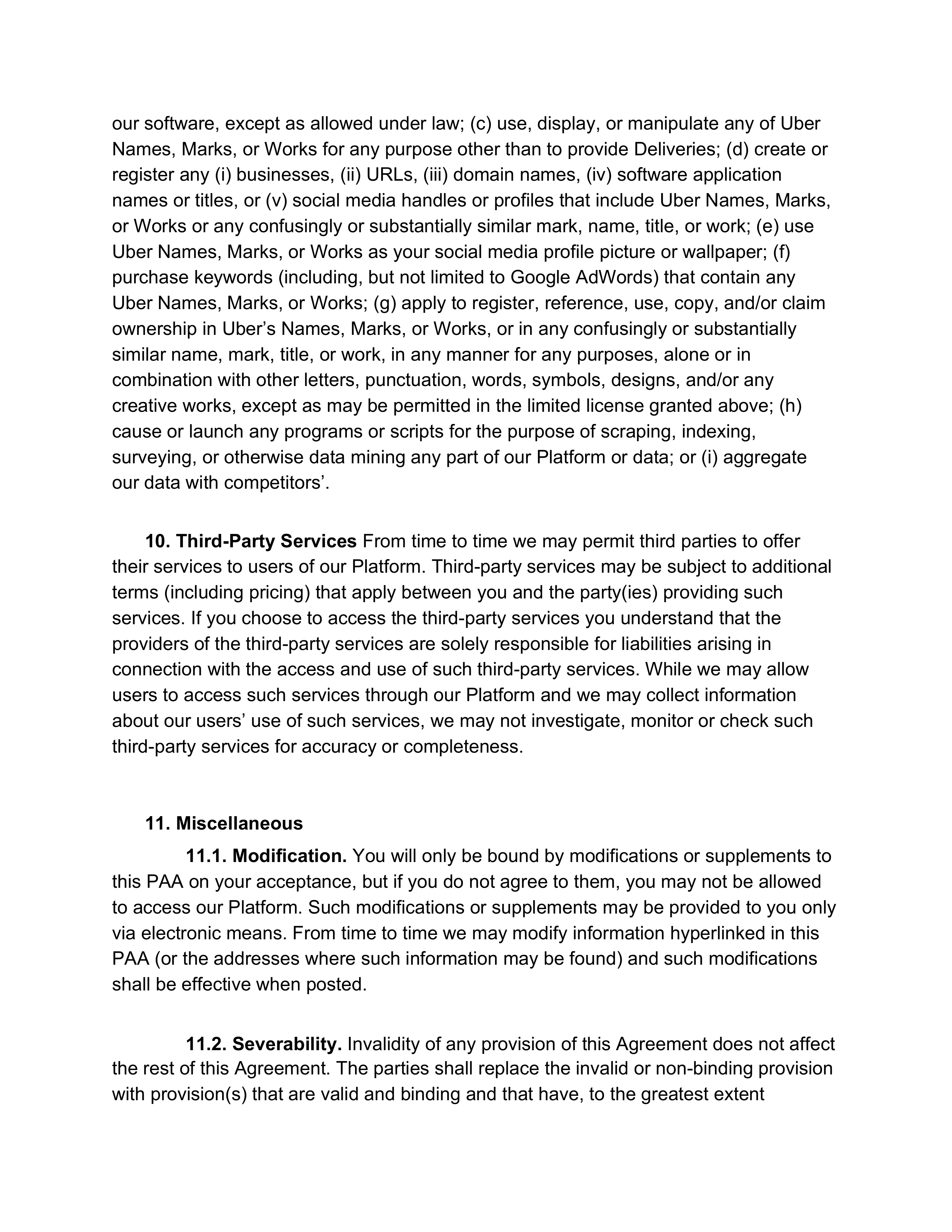Uber Platform Access Agreement — page 13