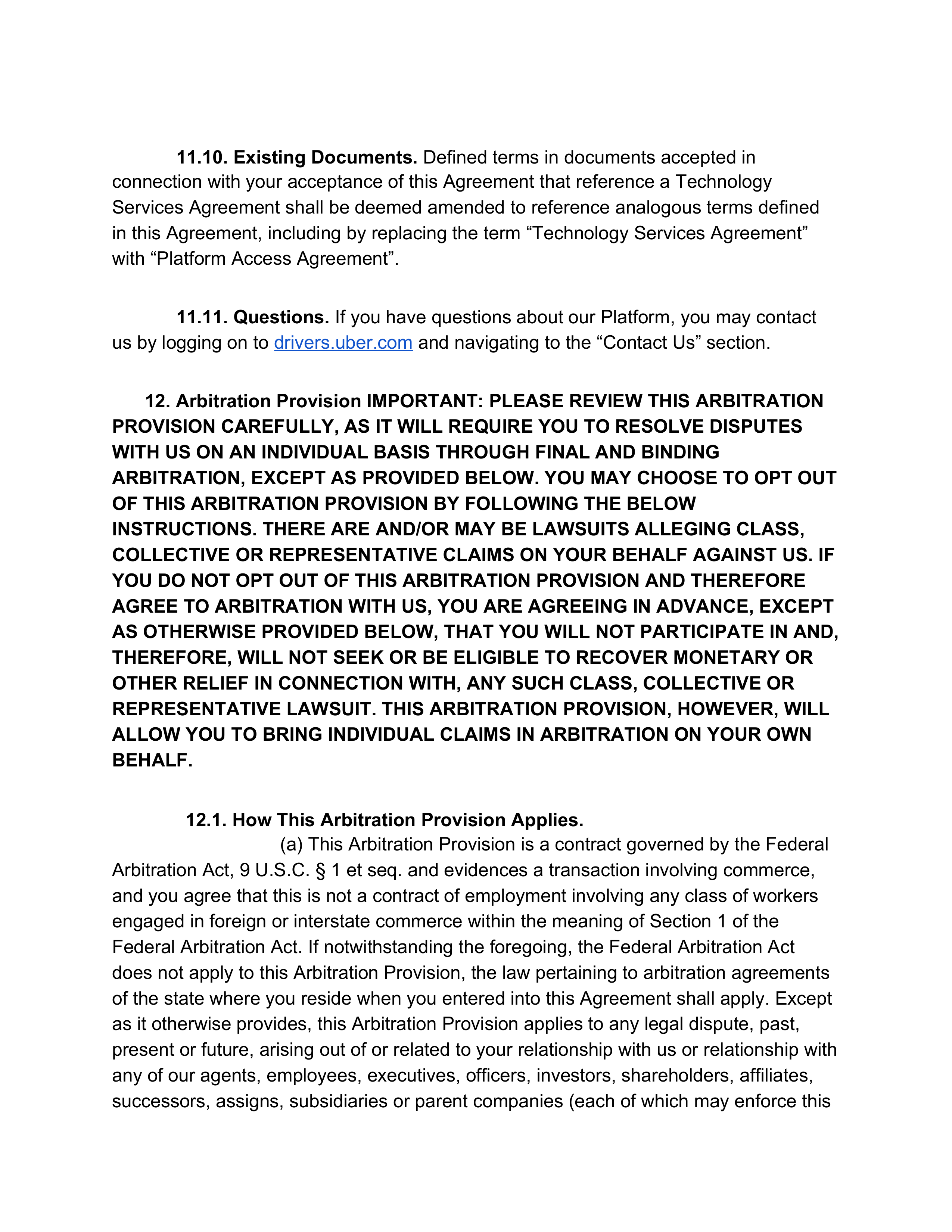 Uber Platform Access Agreement — page 15