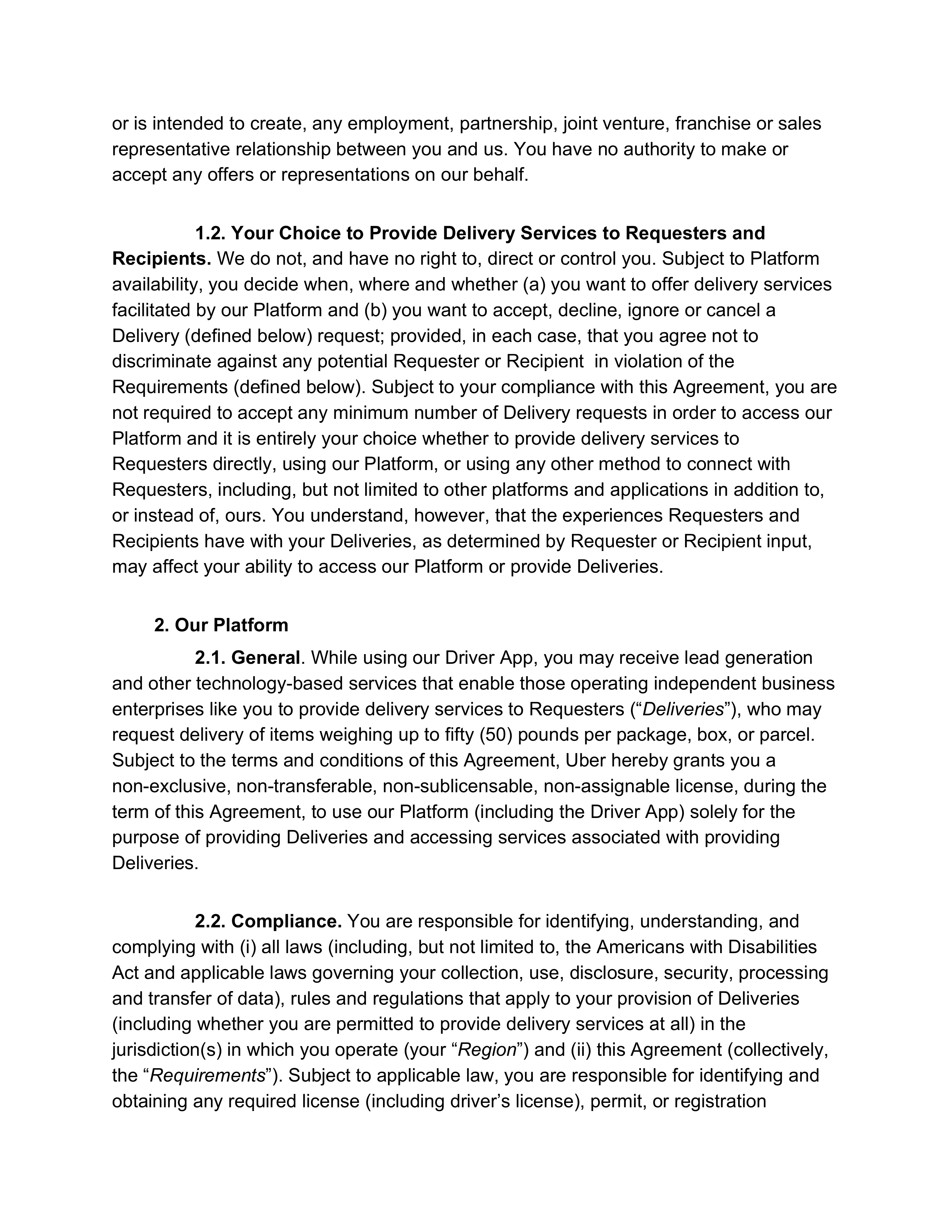 Uber Platform Access Agreement — page 2