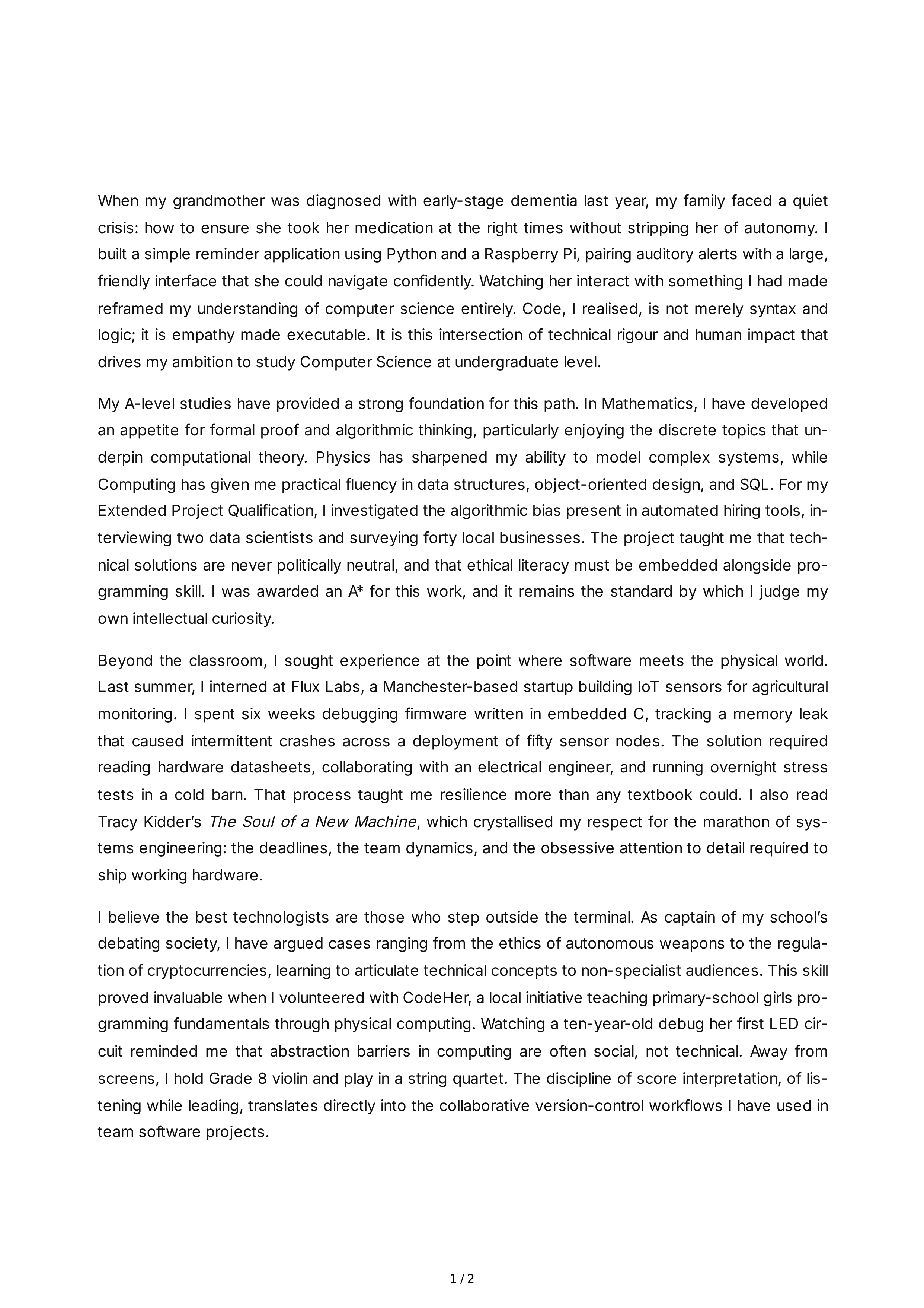 Undergraduate Personal Statement — page 1