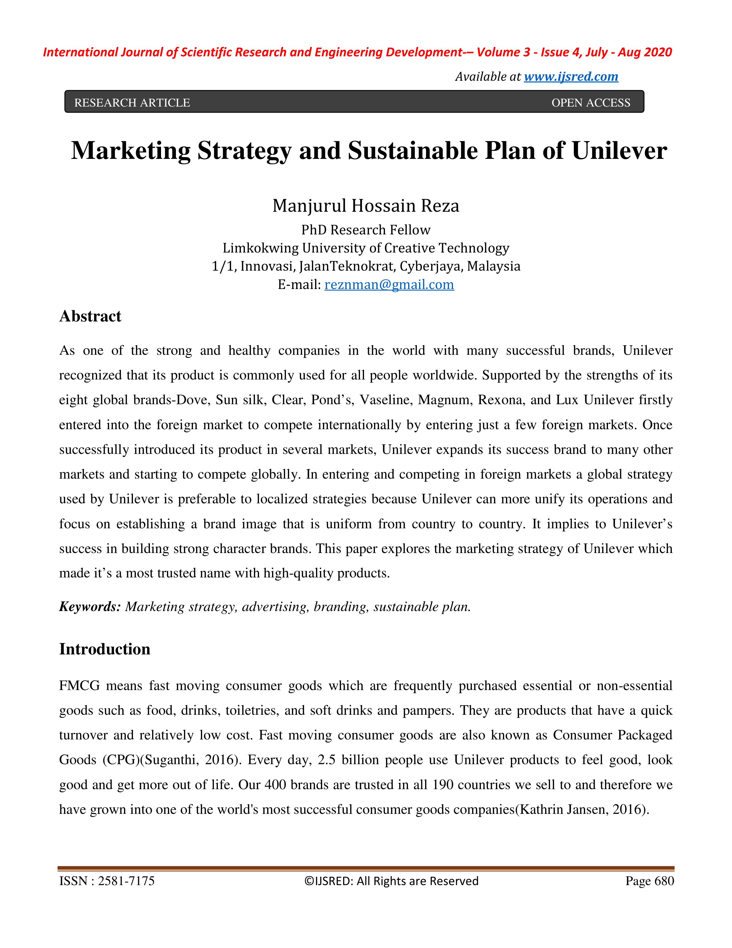 Unilever Marketing Strategy — page 1