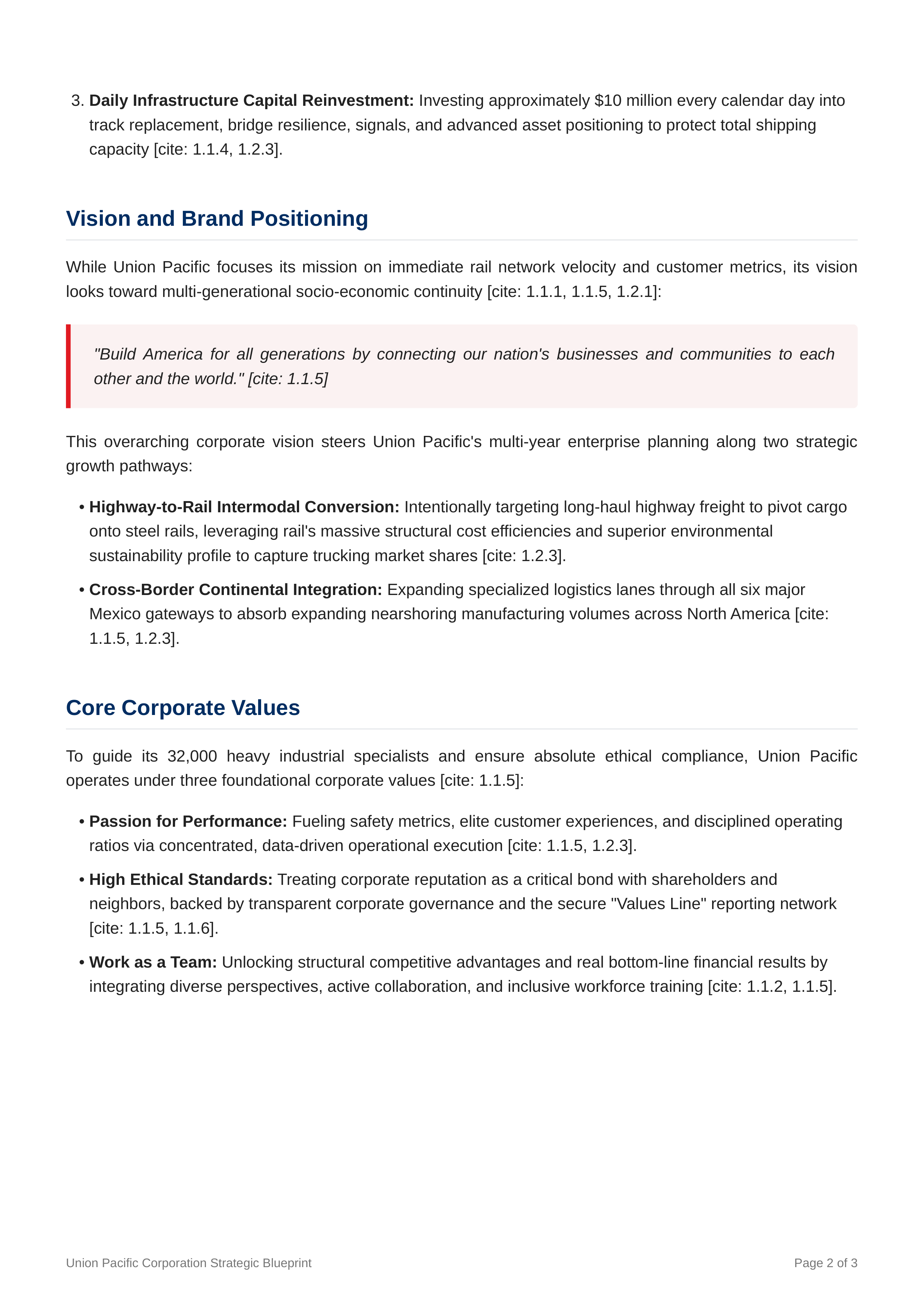Union Pacific Mission Statement — page 2