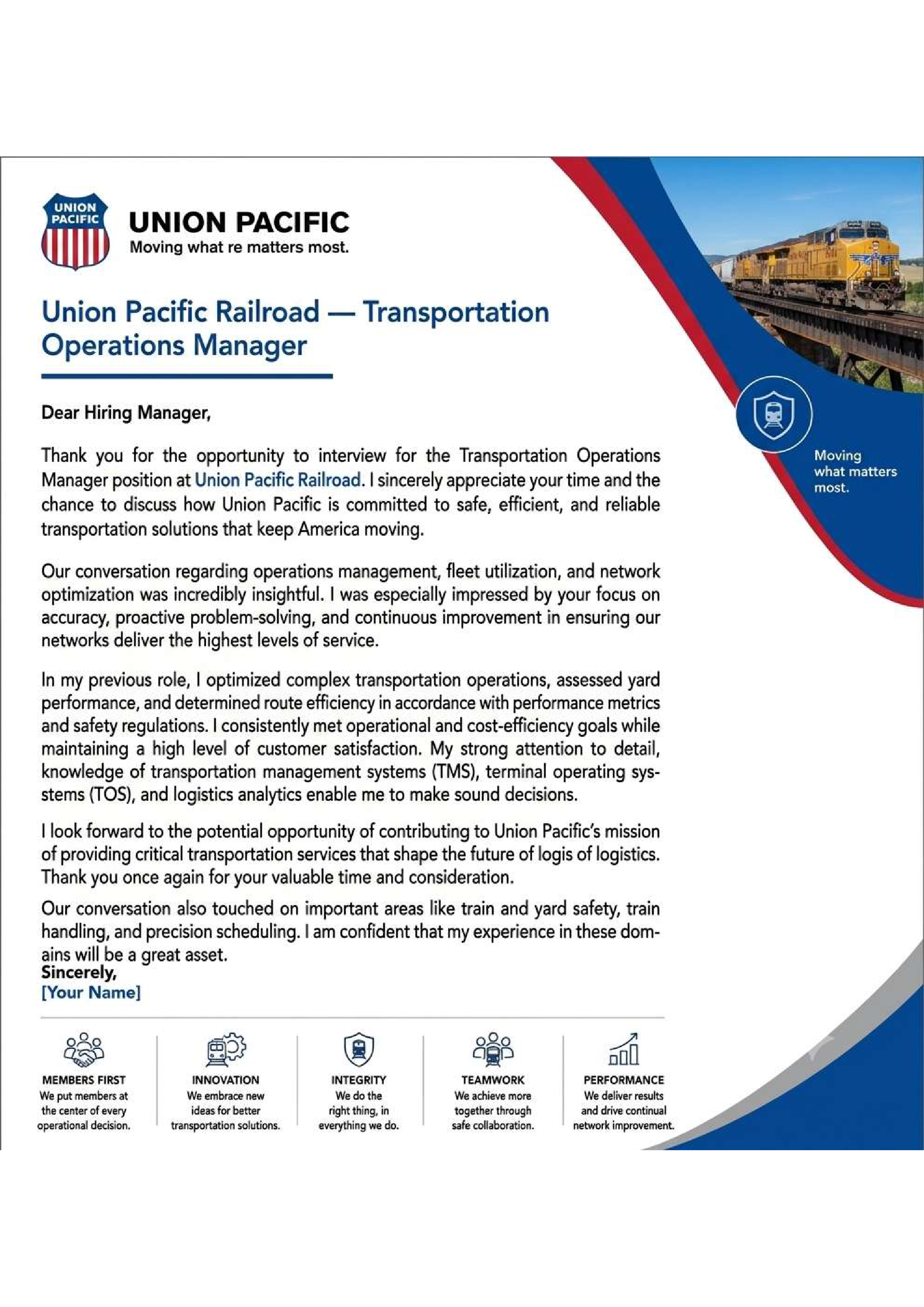 Union Pacific Transportation Operations Manager — page 1
