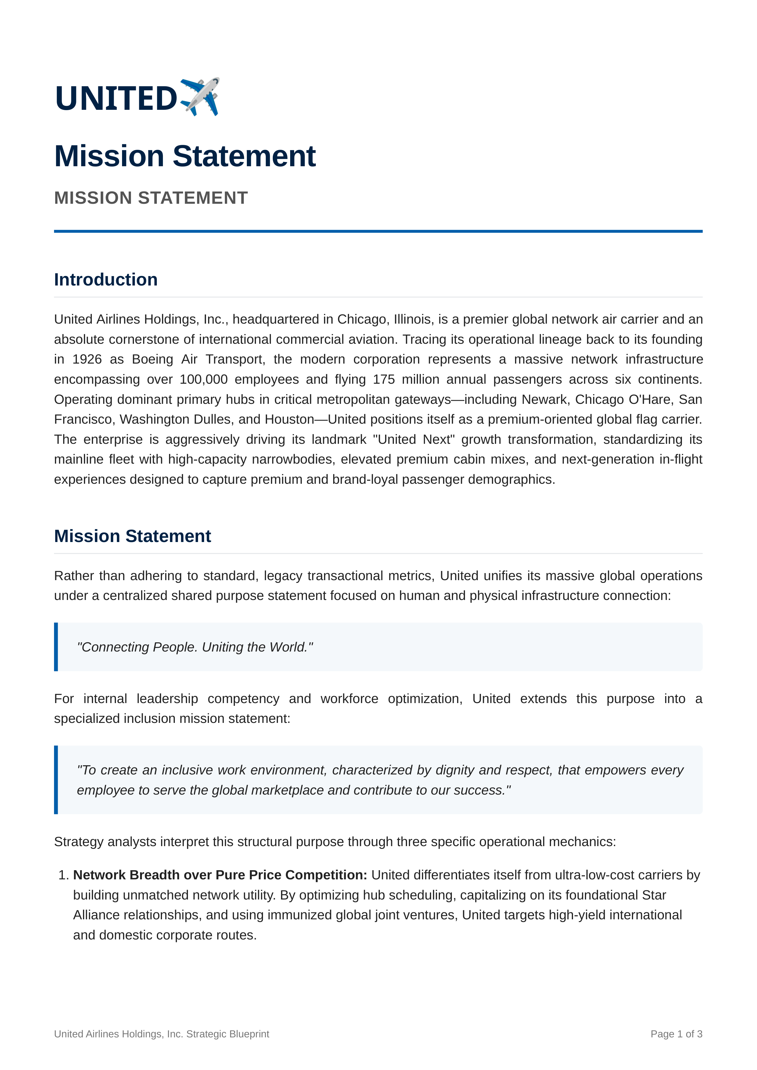 United Airlines Mission Statement — page 1