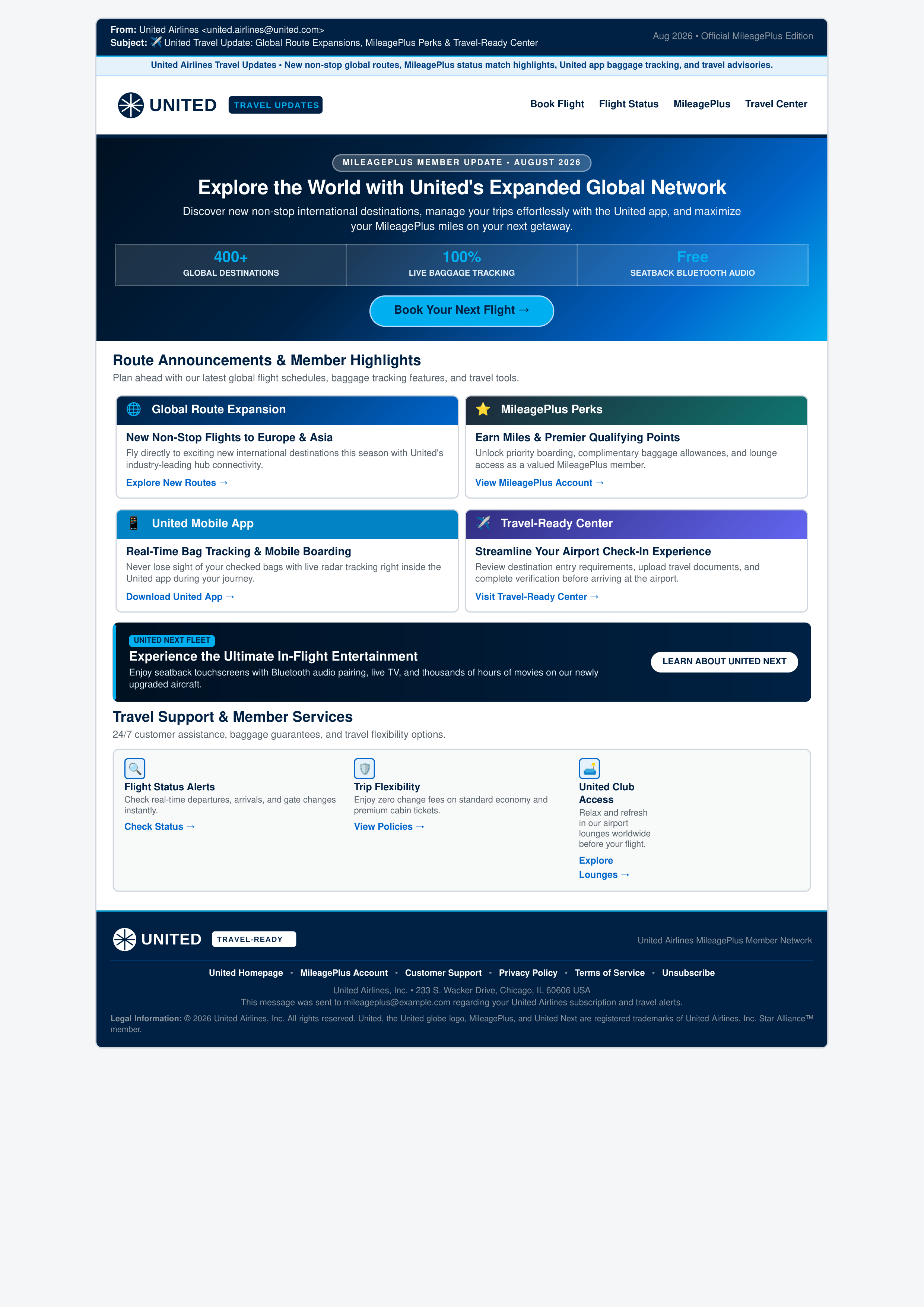 United Airlines Travel Updates Email Newsletter — page 1