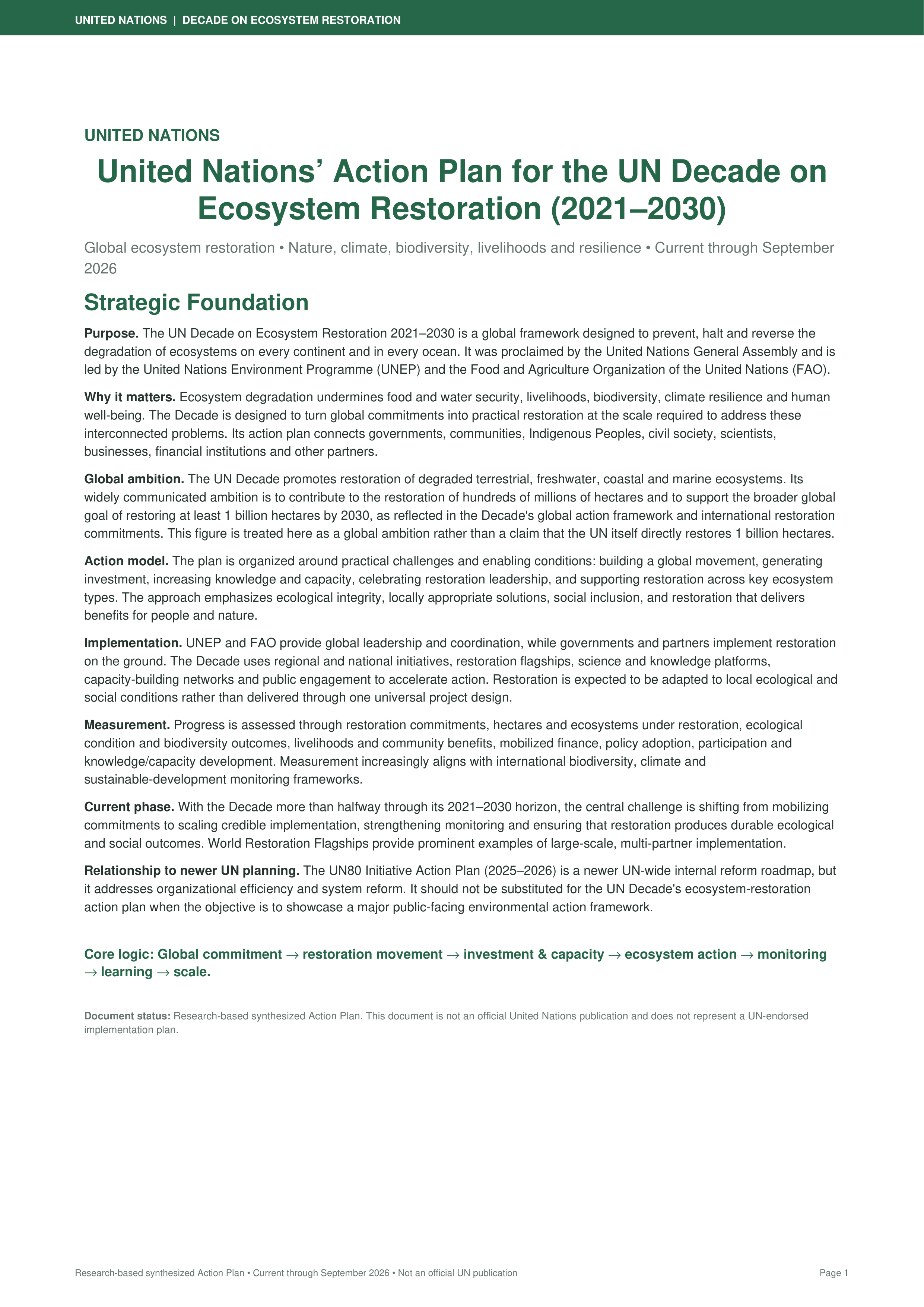 United Nations Action Plan for the UN Decade on Ecosystem Restoration — page 1