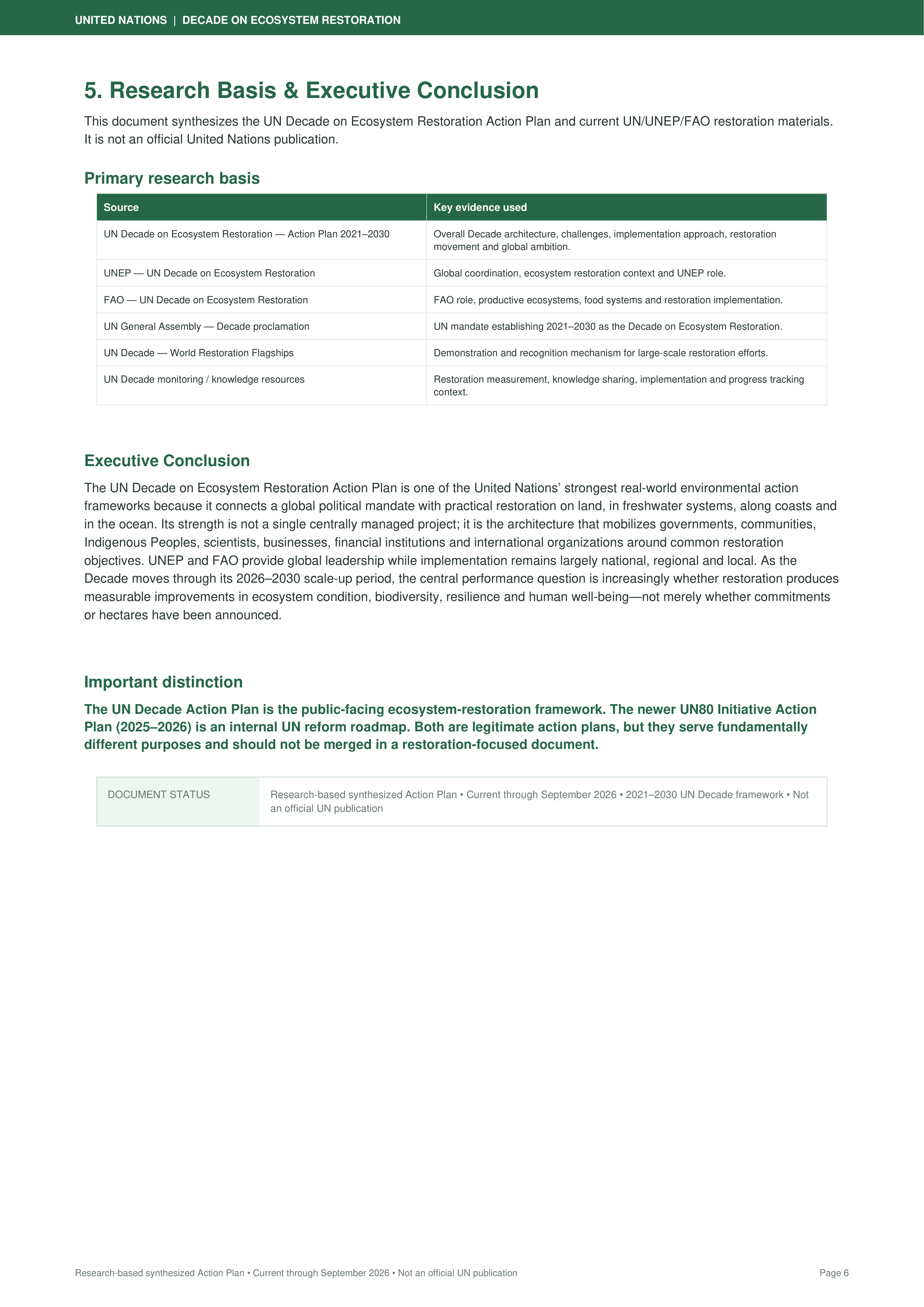 United Nations Action Plan for the UN Decade on Ecosystem Restoration — page 6