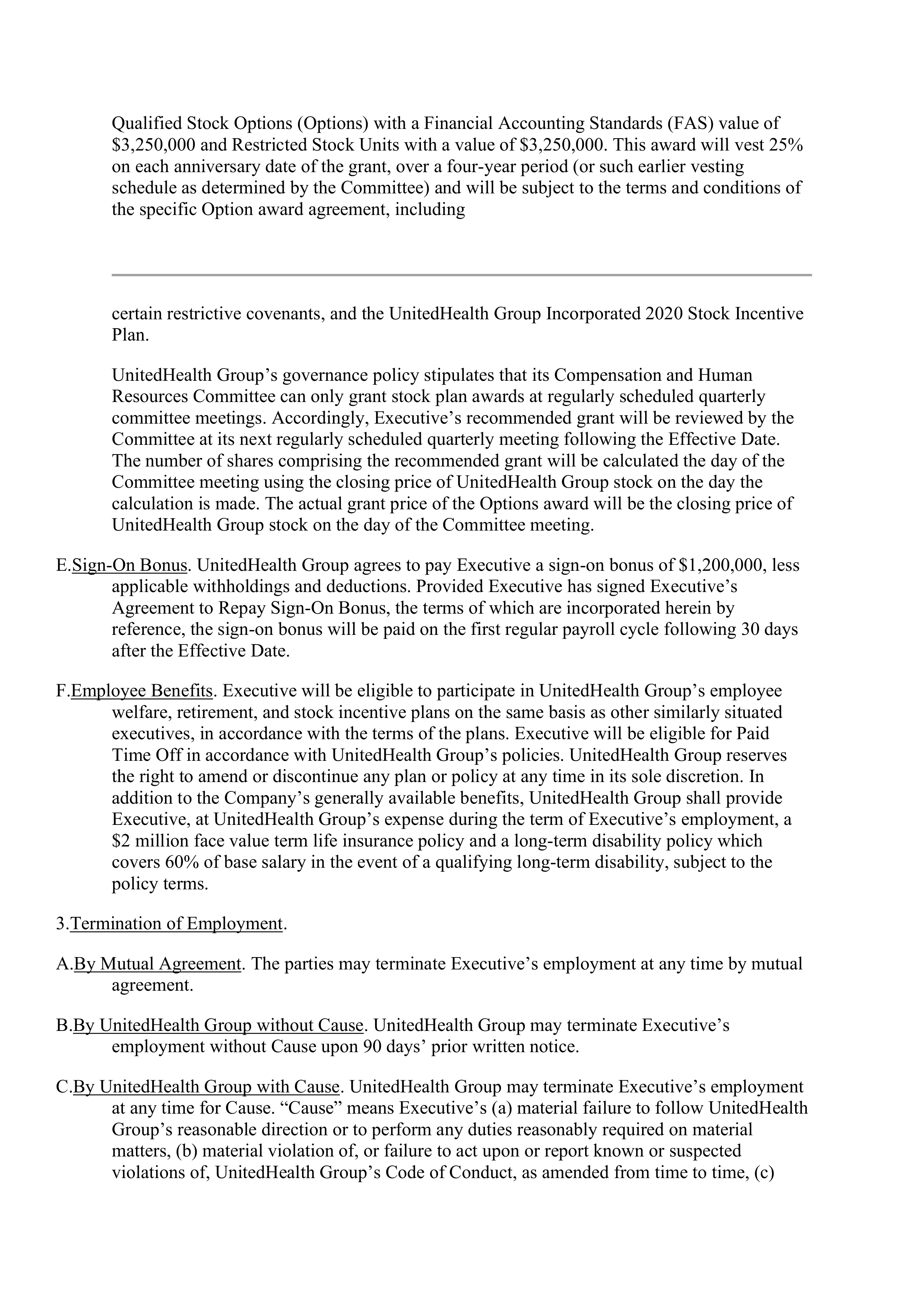 UnitedHealth Employment Agreement — page 2