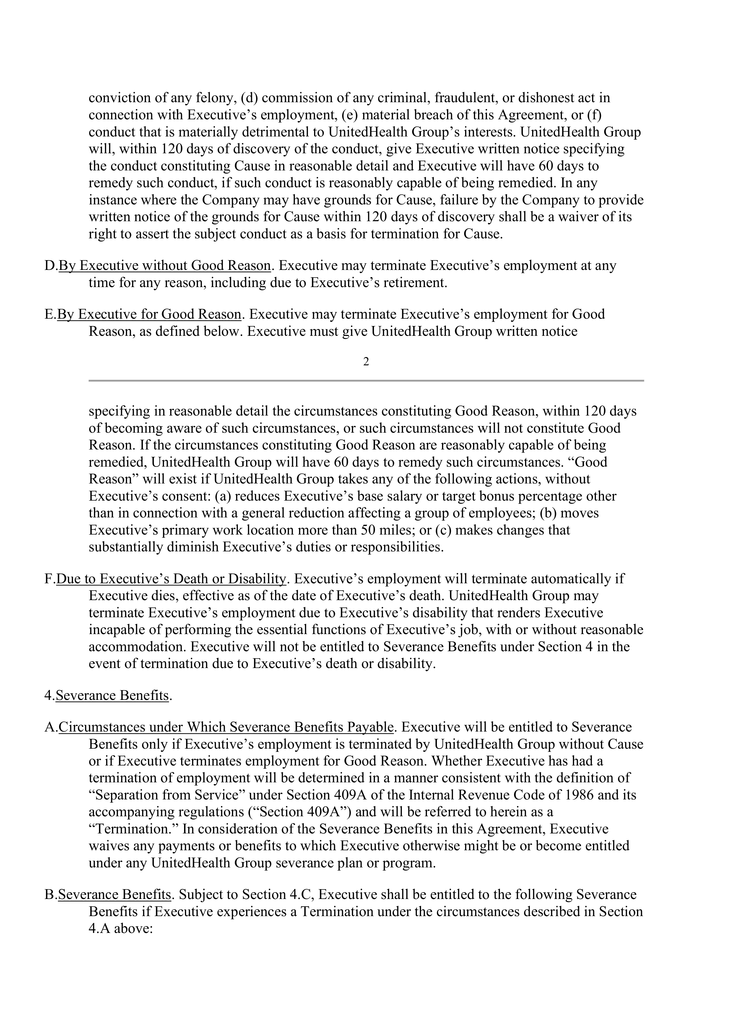 UnitedHealth Employment Agreement — page 3