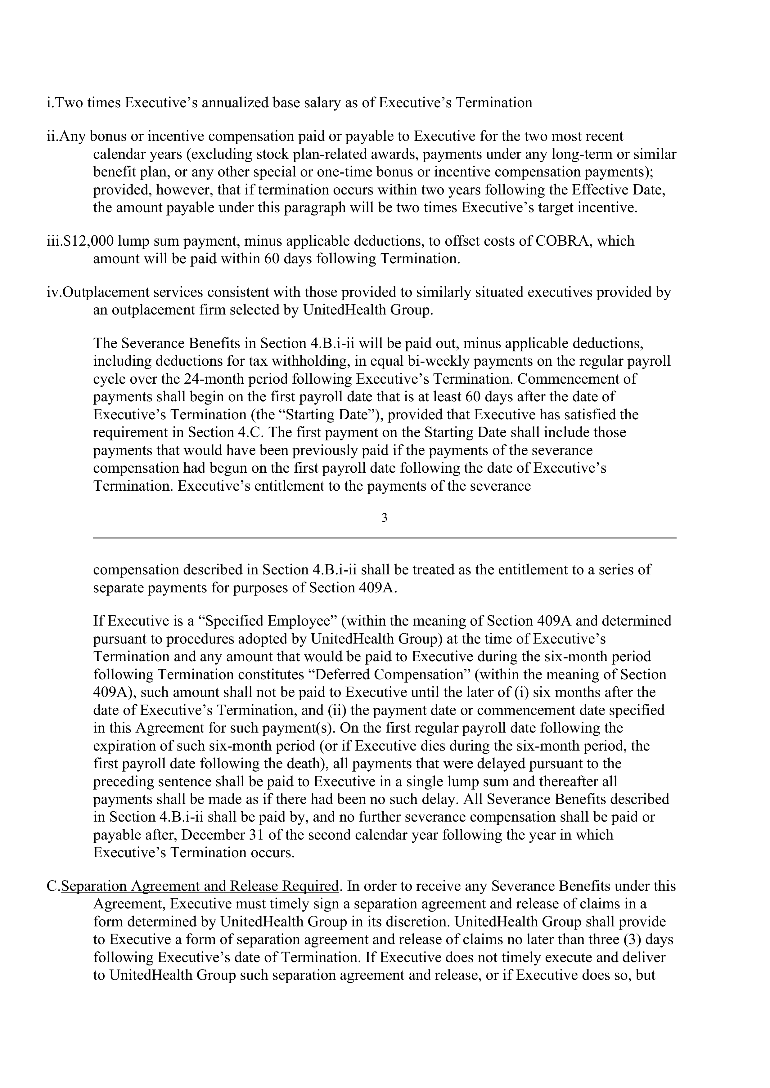 UnitedHealth Employment Agreement — page 4