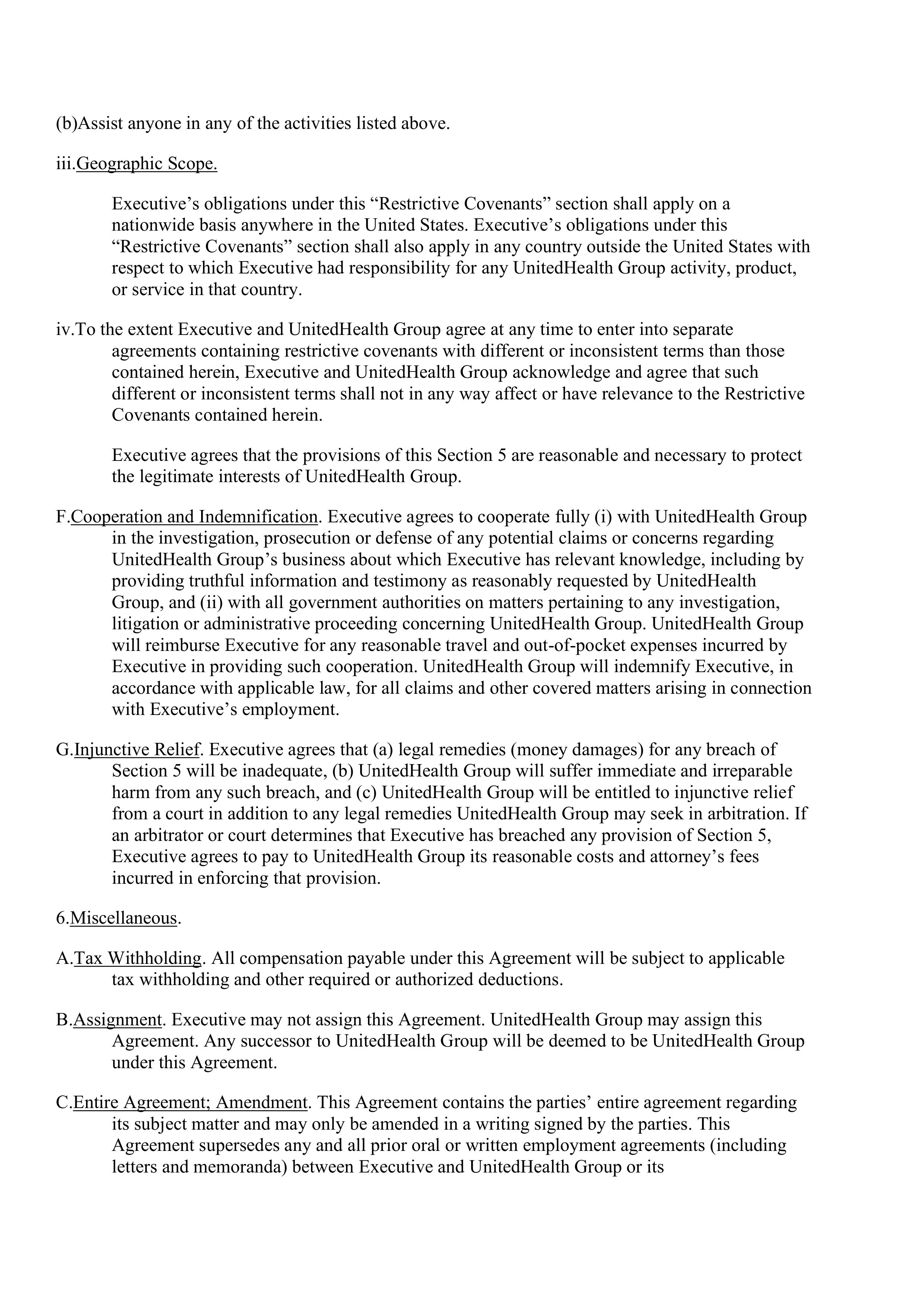 UnitedHealth Employment Agreement — page 8