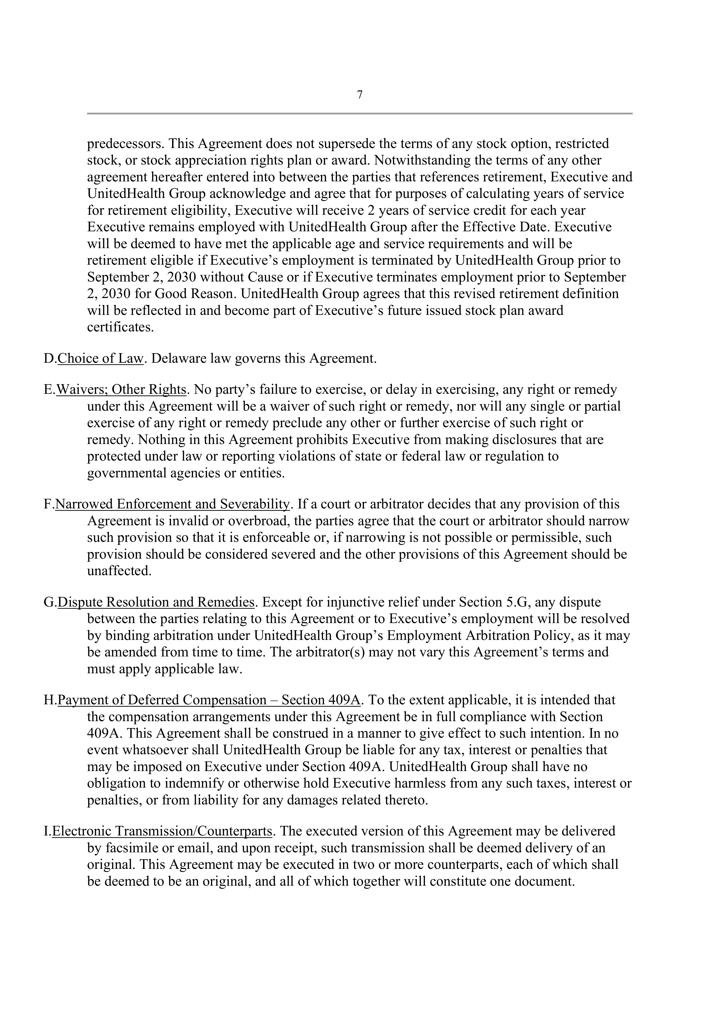 UnitedHealth Employment Agreement — page 9