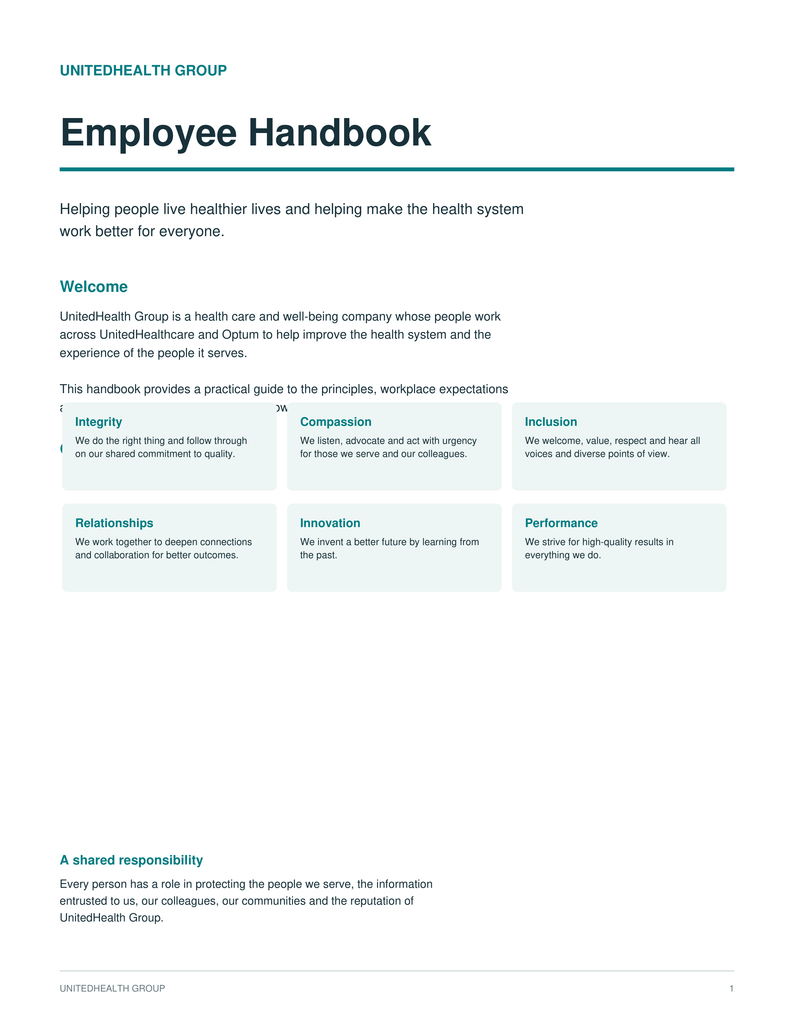 UnitedHealth Group Employee Handbook — page 1
