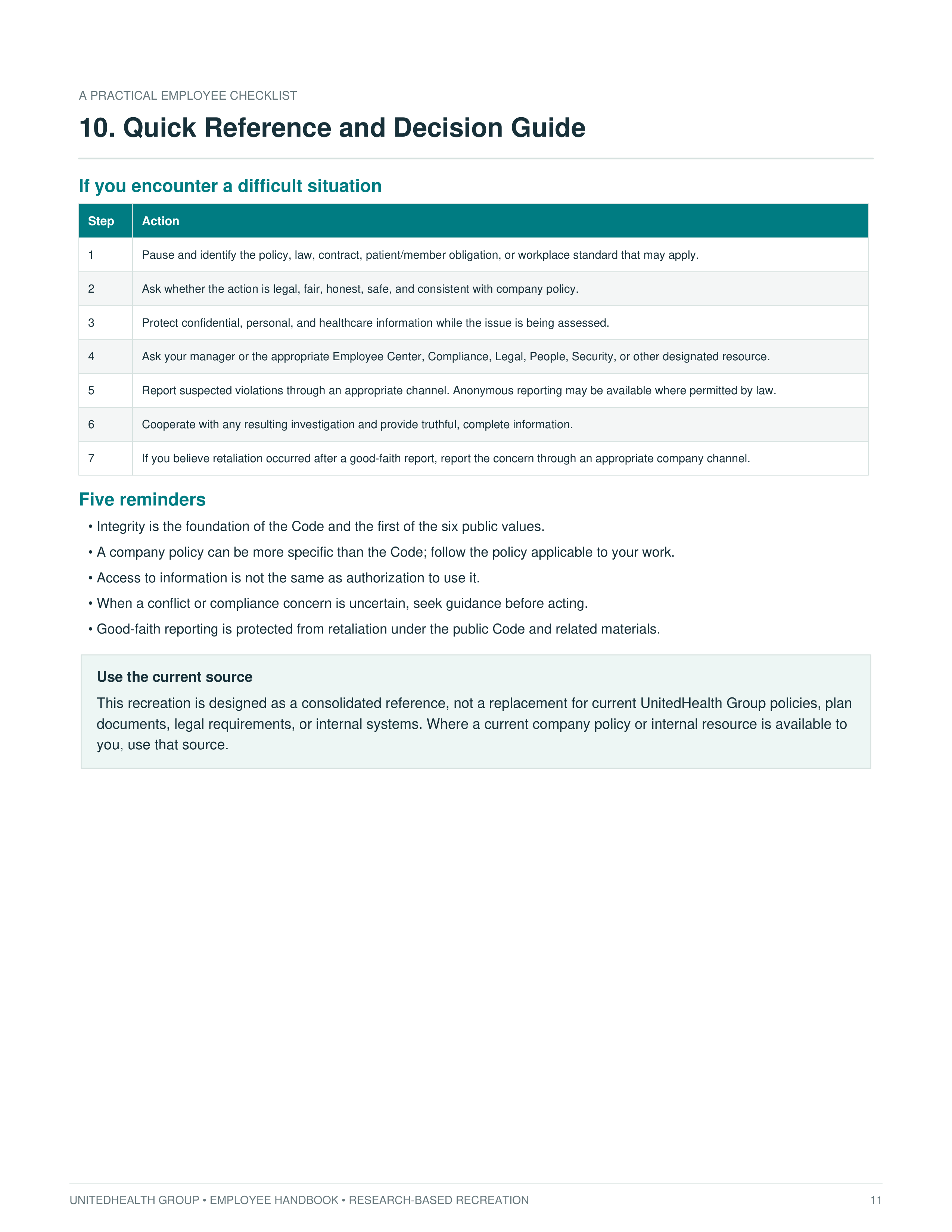 UnitedHealth Group Employee Handbook — page 11