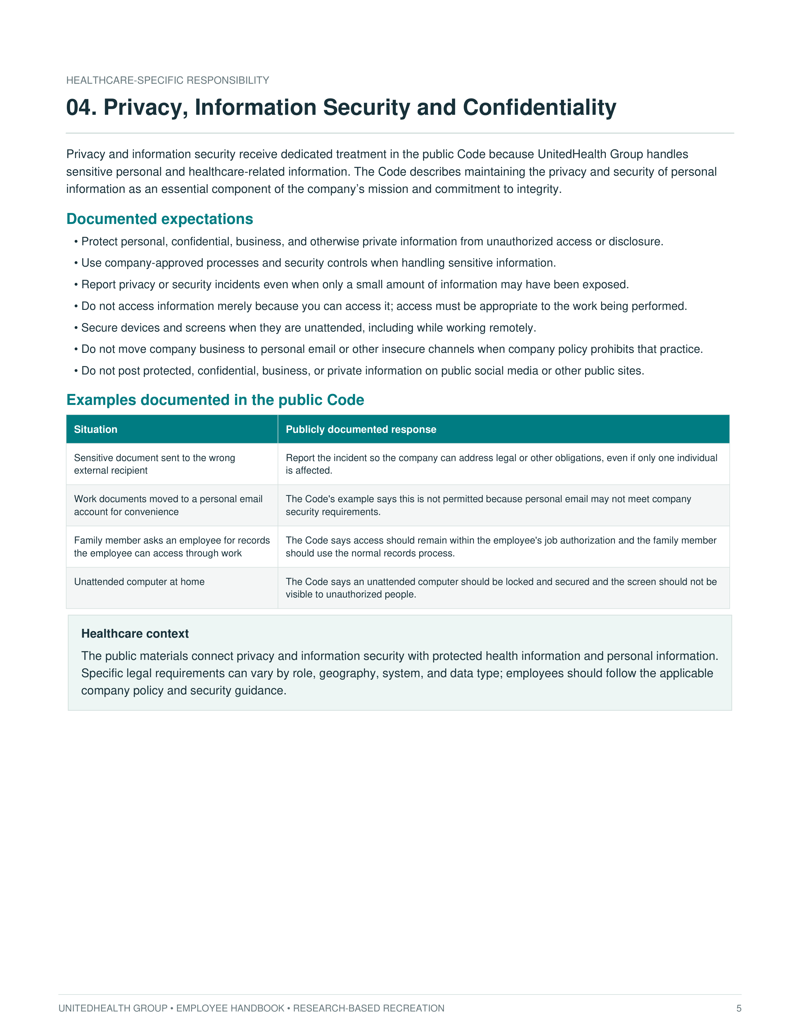 UnitedHealth Group Employee Handbook — page 5
