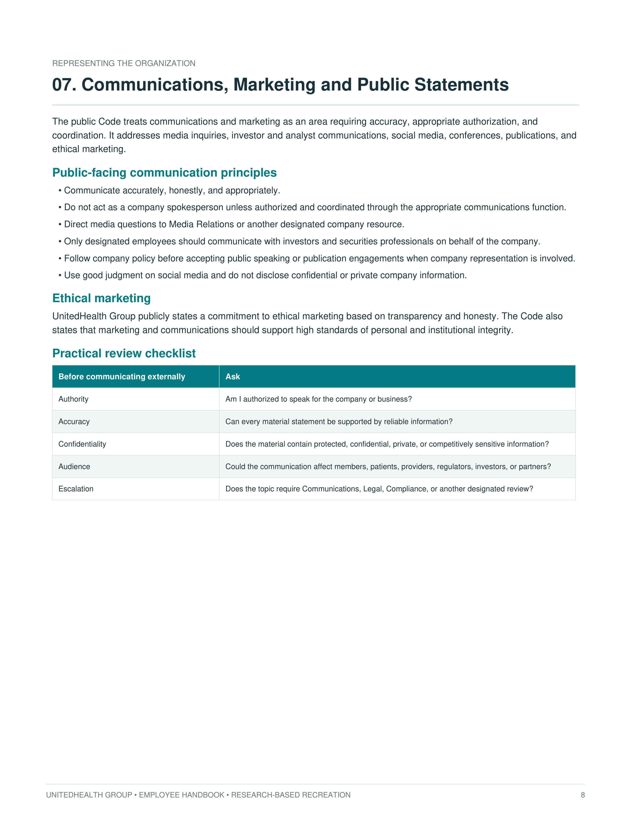 UnitedHealth Group Employee Handbook — page 8