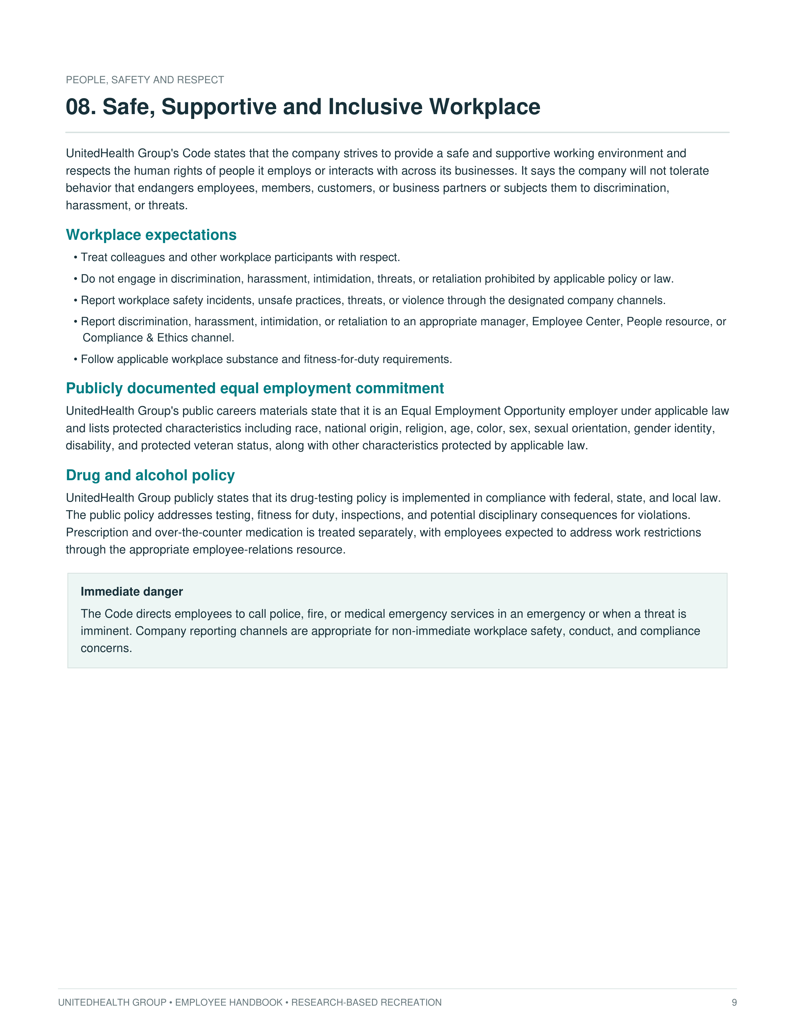 UnitedHealth Group Employee Handbook — page 9