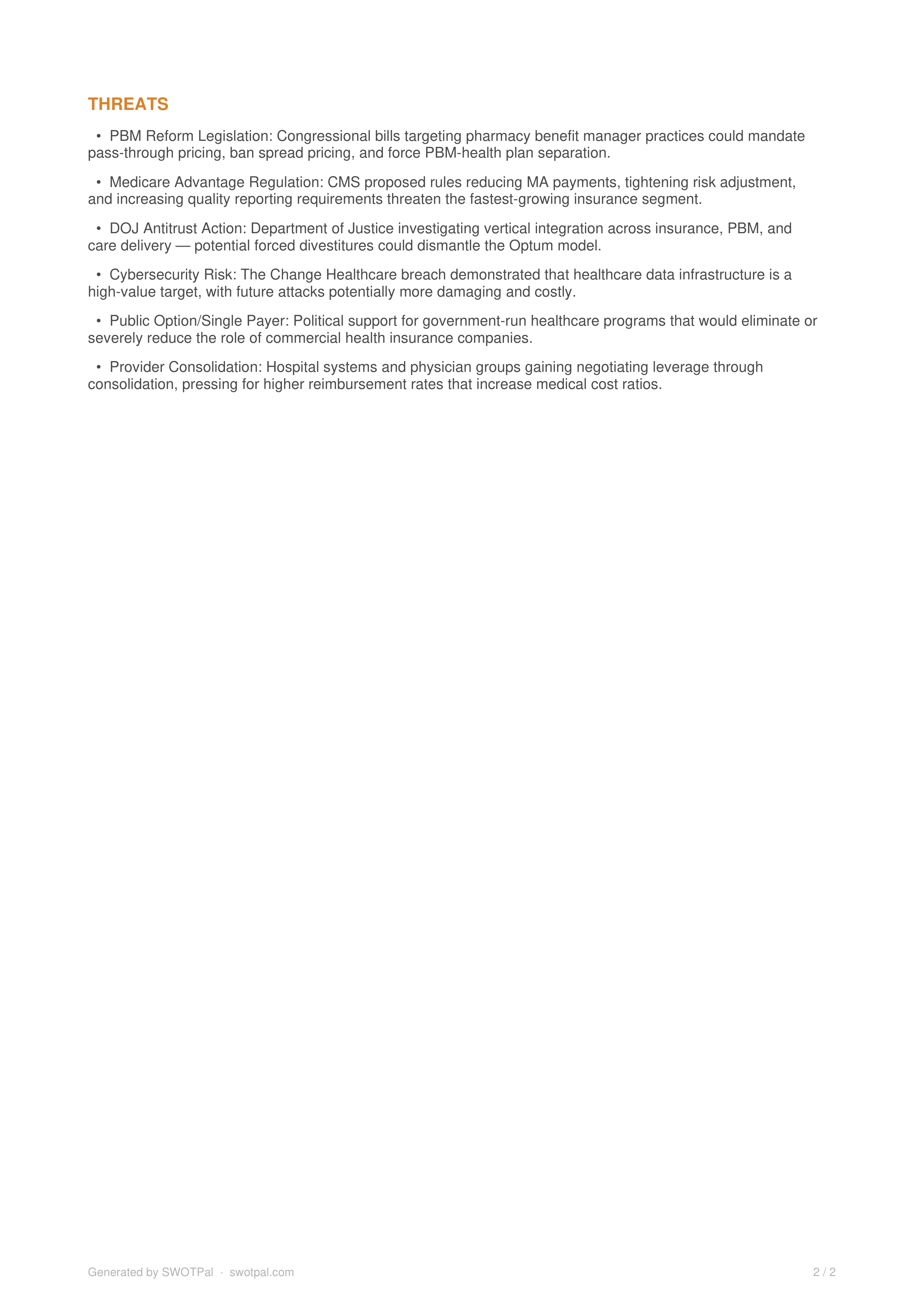 UnitedHealth Group Swot Analysis  — page 2