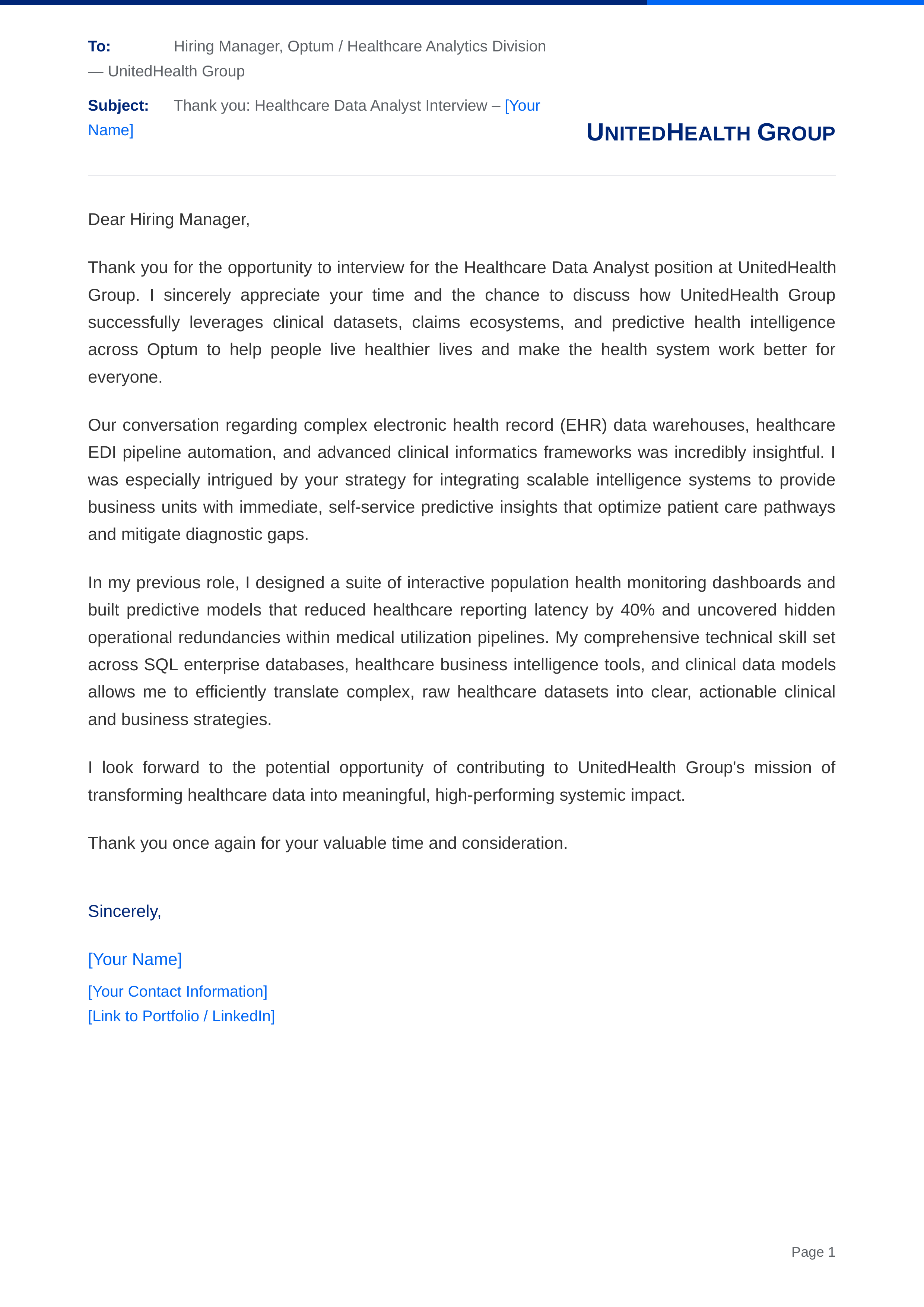 UnitedHealth Group Healthcare Data Analyst — page 1