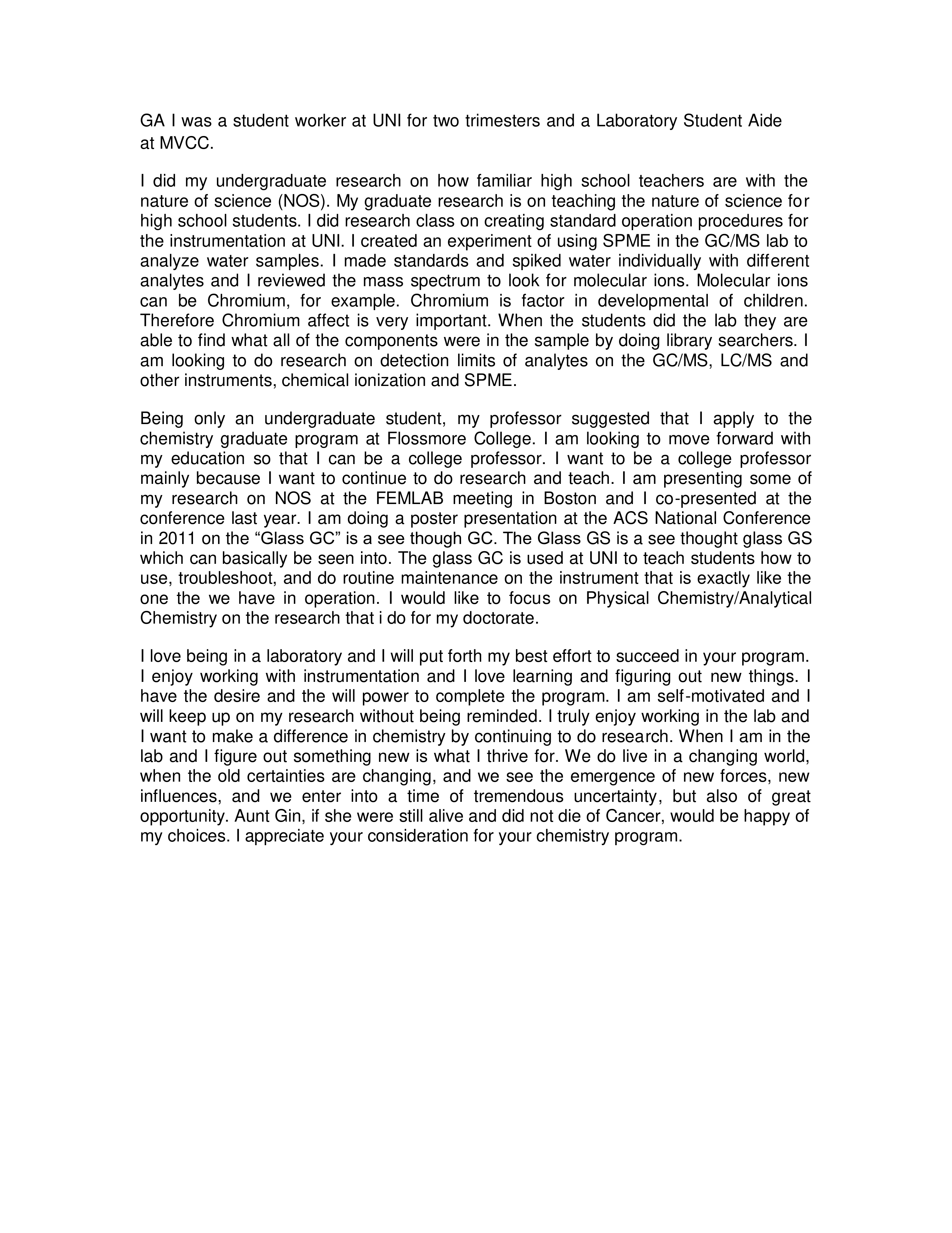 University Admission statement of Purpose — page 2