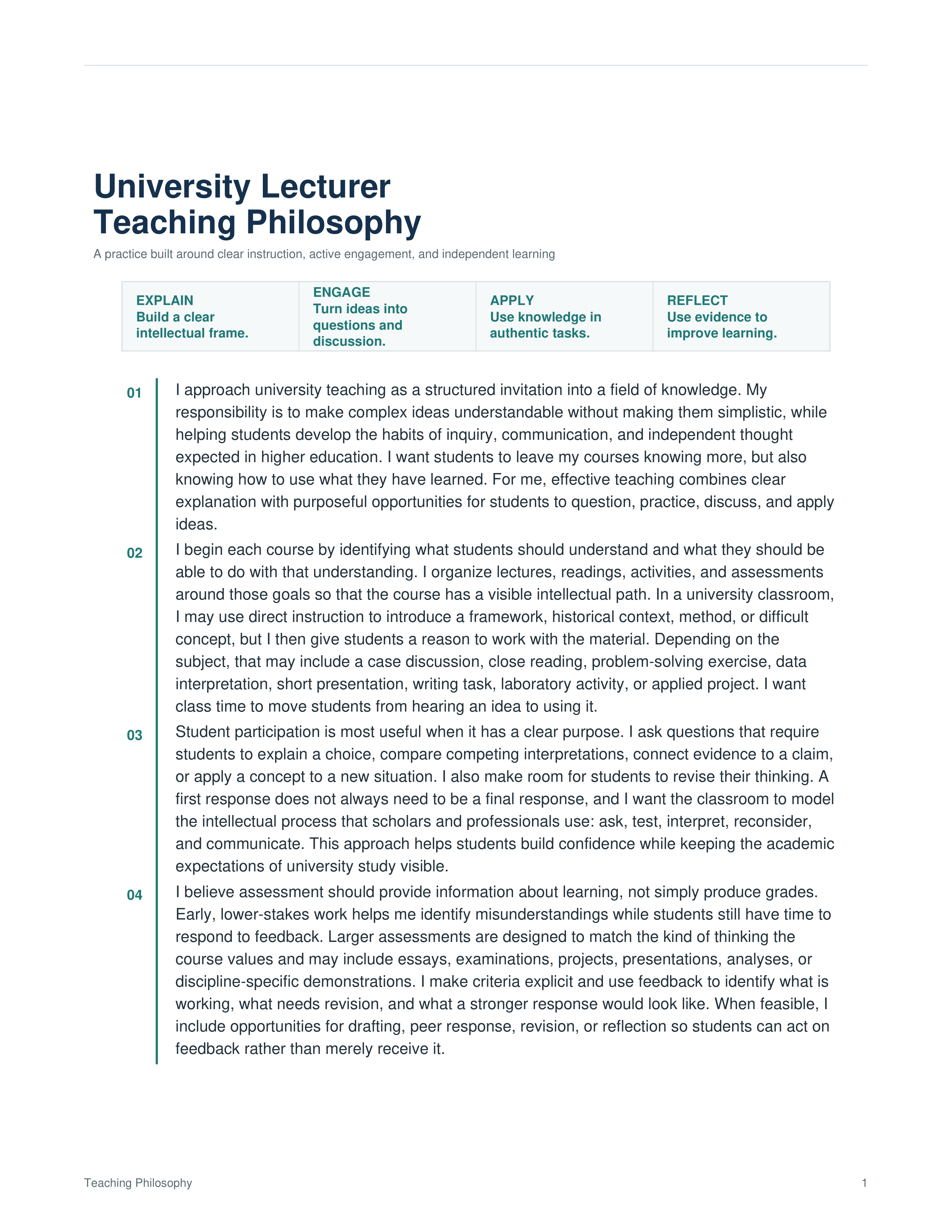 University Lecturer Teaching Philosophy — page 1