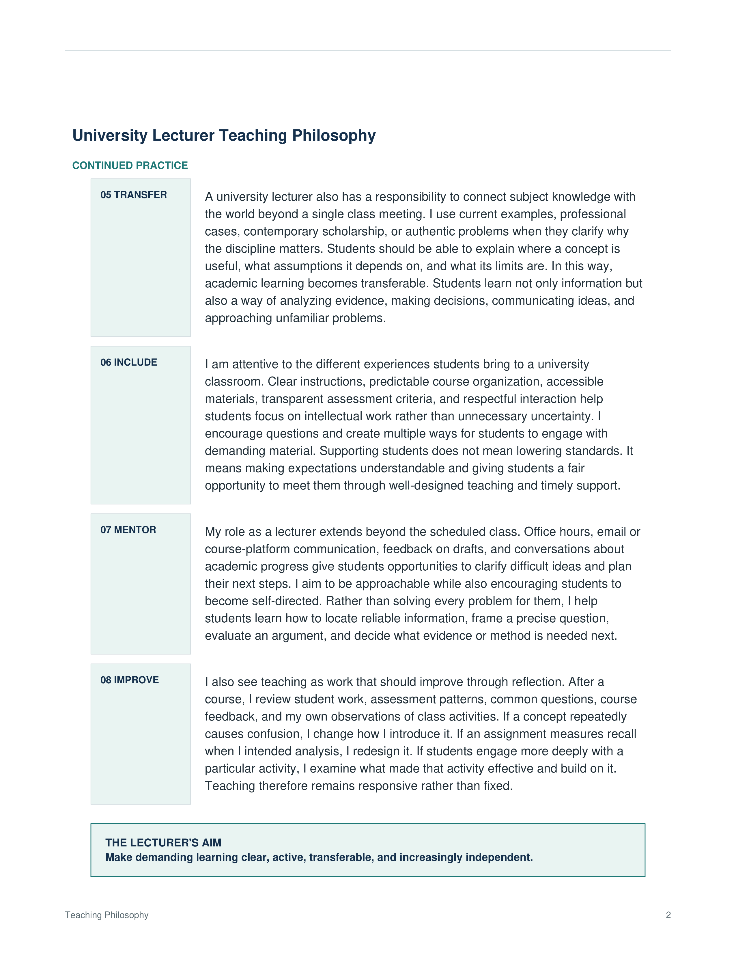 University Lecturer Teaching Philosophy — page 2