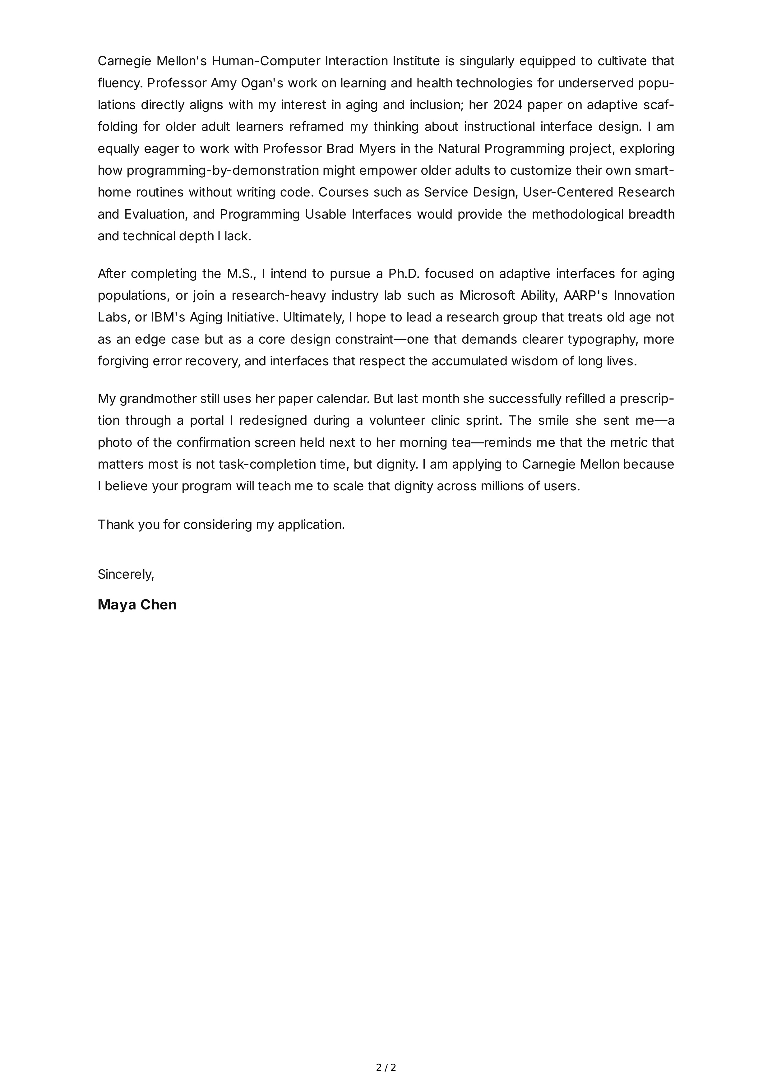 University Personal Statement — page 2