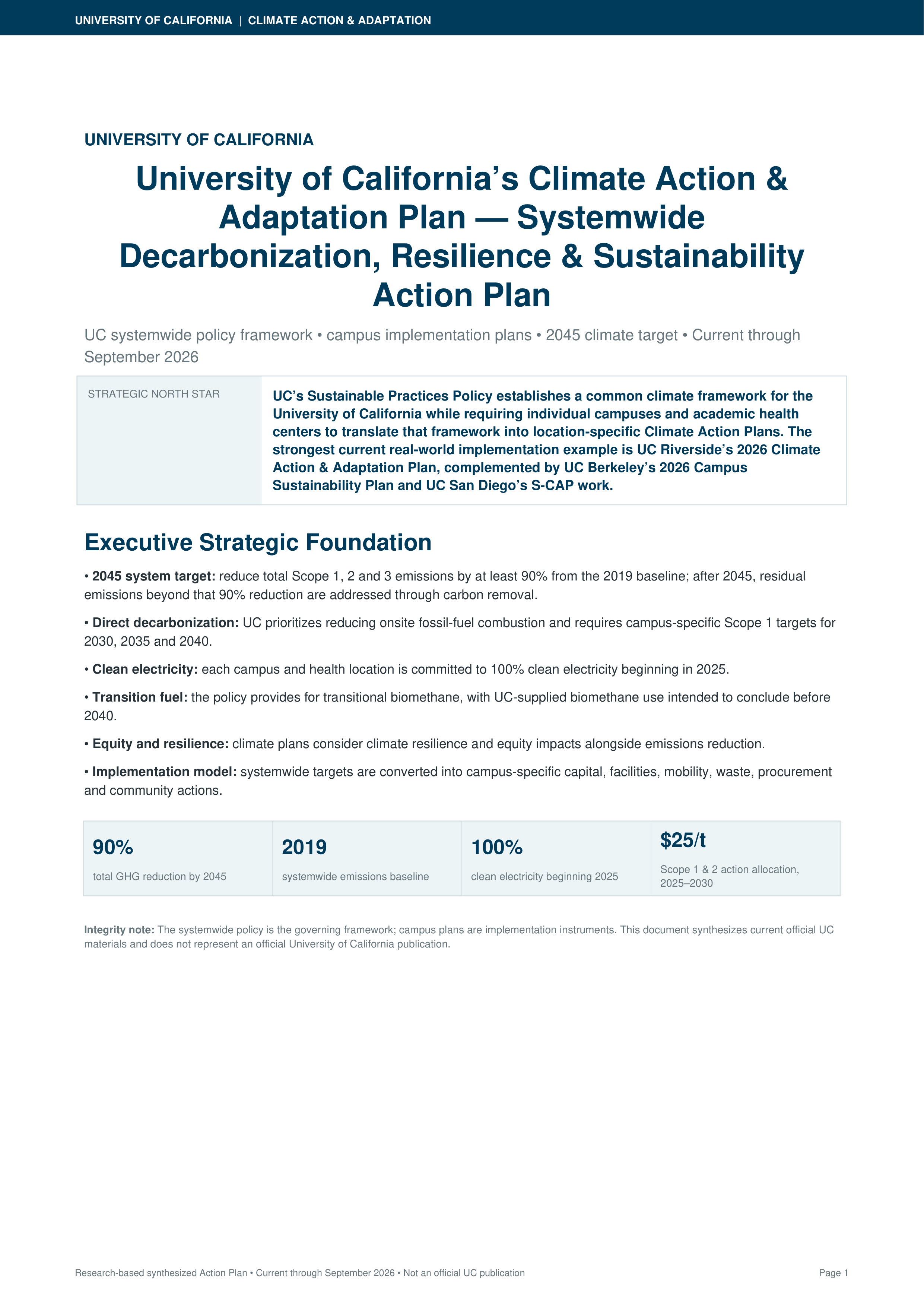 University of California’s Climate Action & Adaptation Plan — page 1