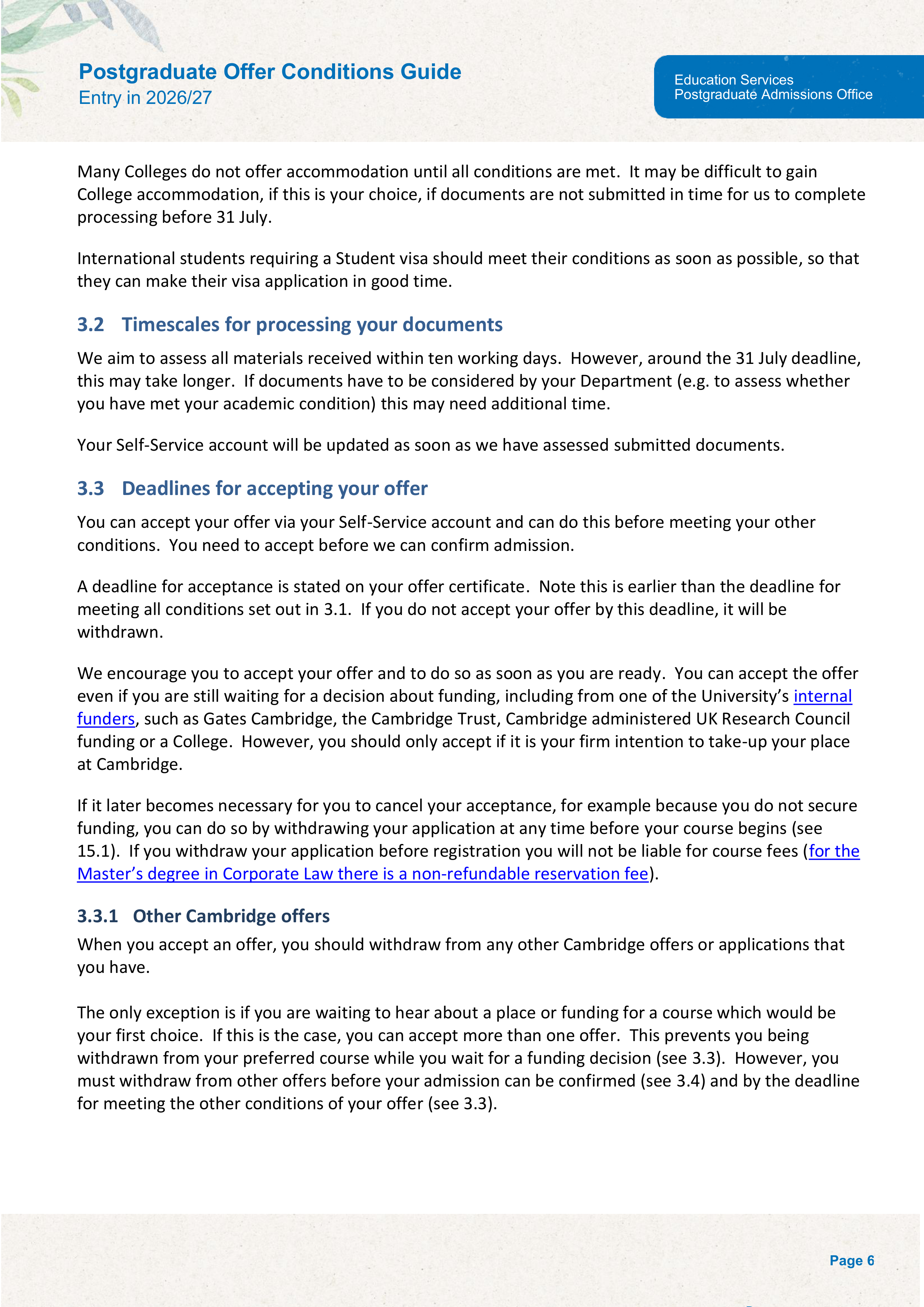 University of Cambridge Postgraduate Offer Conditions Guide — page 10