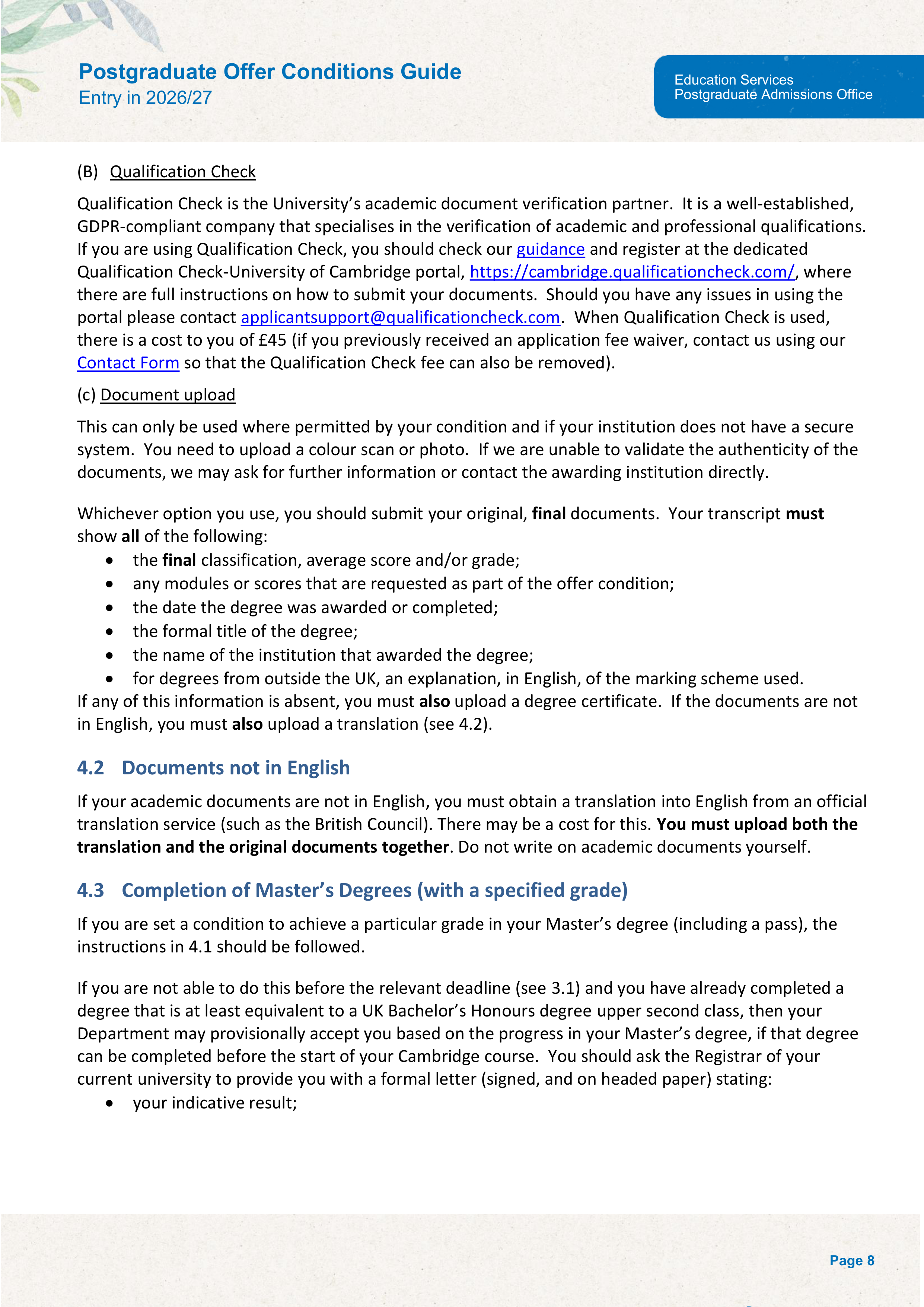University of Cambridge Postgraduate Offer Conditions Guide — page 12