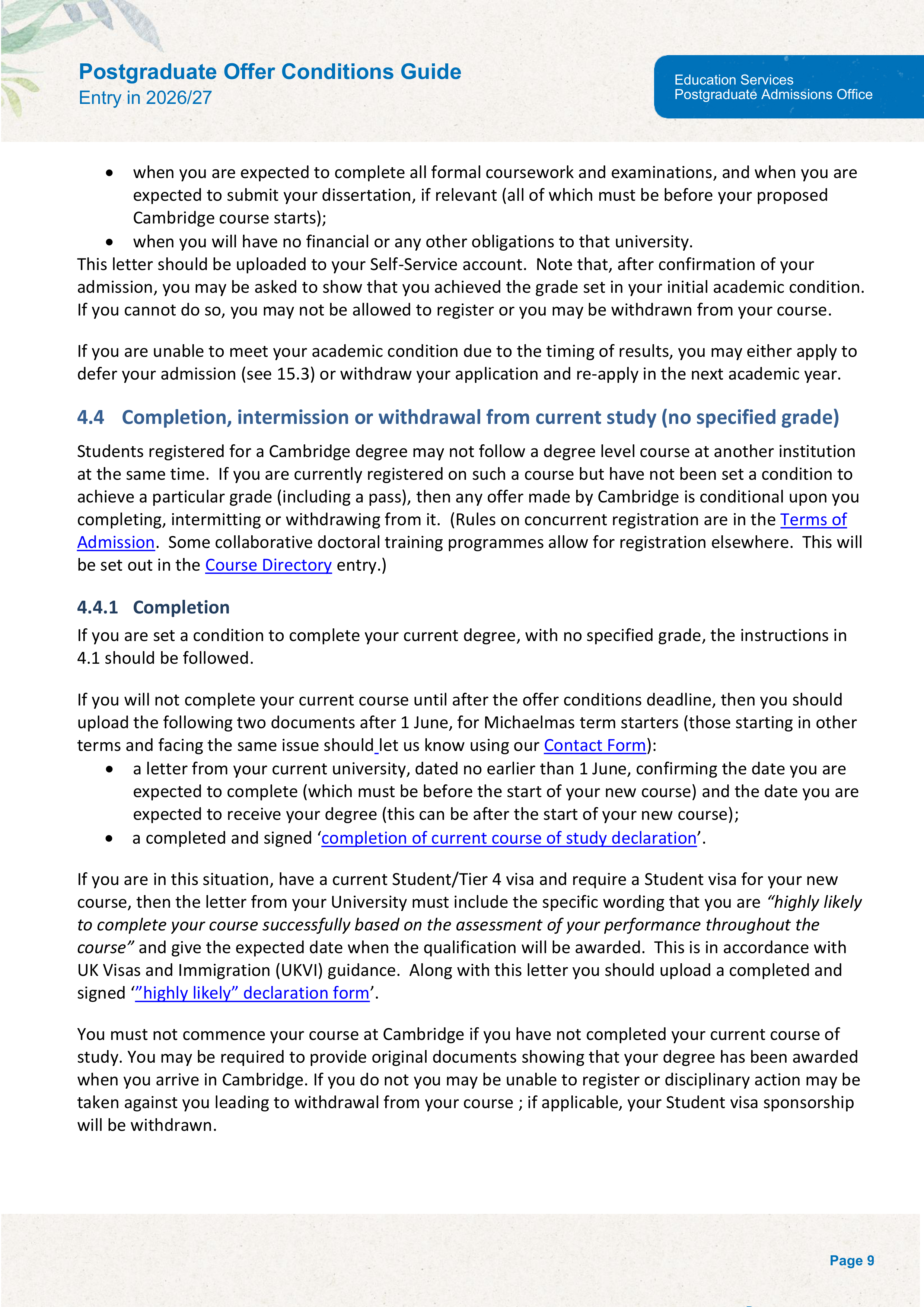 University of Cambridge Postgraduate Offer Conditions Guide — page 13