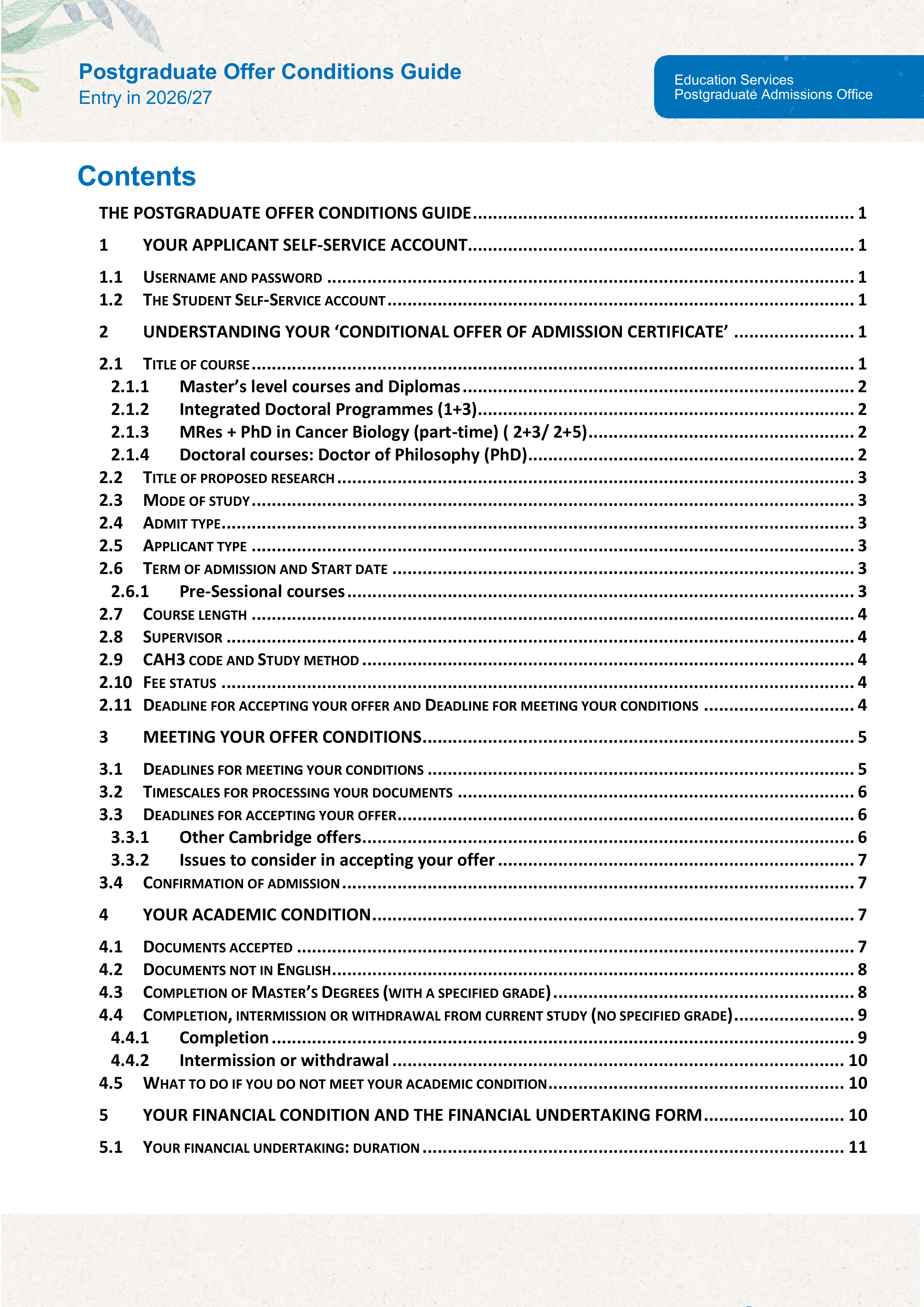 University of Cambridge Postgraduate Offer Conditions Guide — page 2