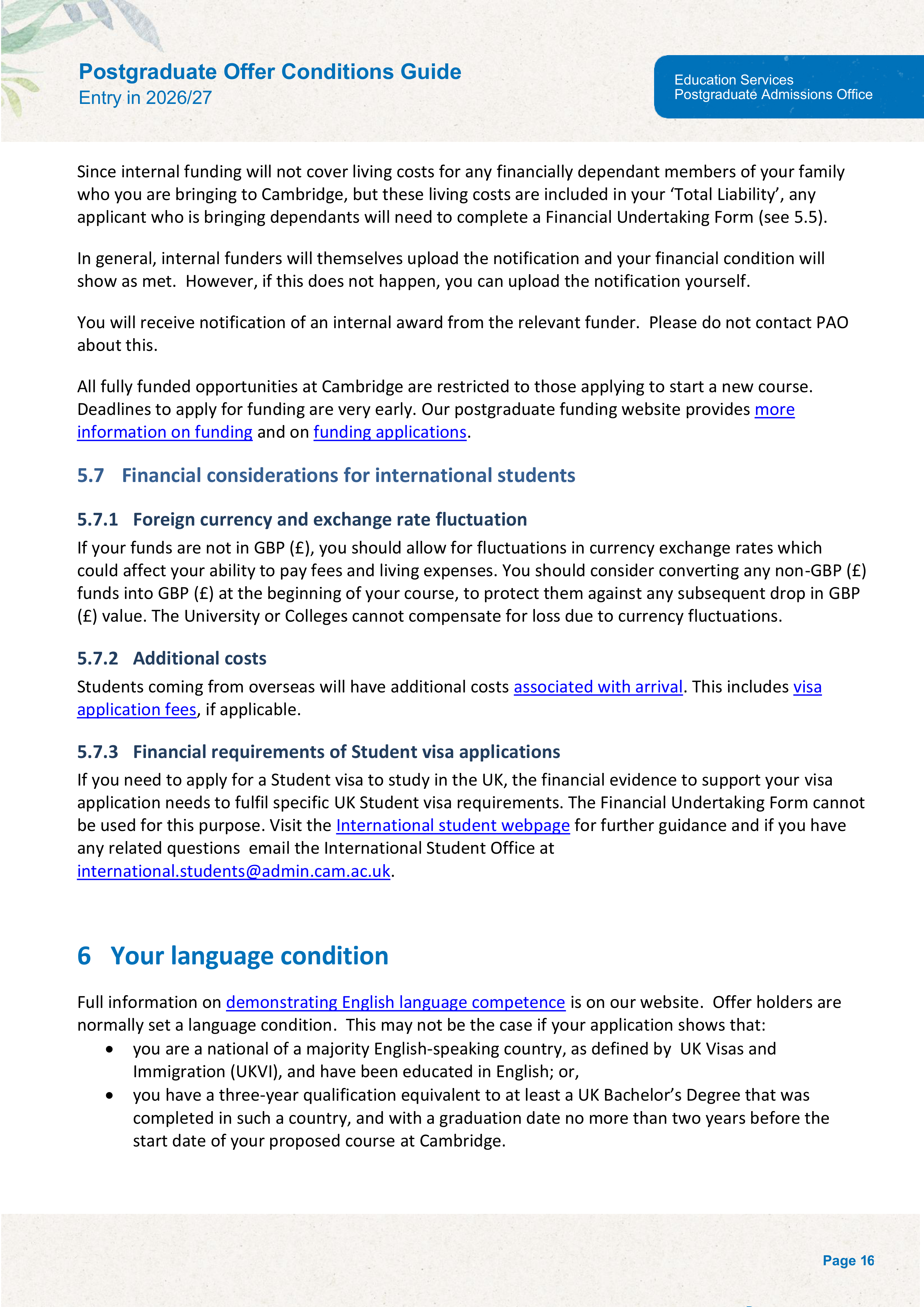 University of Cambridge Postgraduate Offer Conditions Guide — page 20